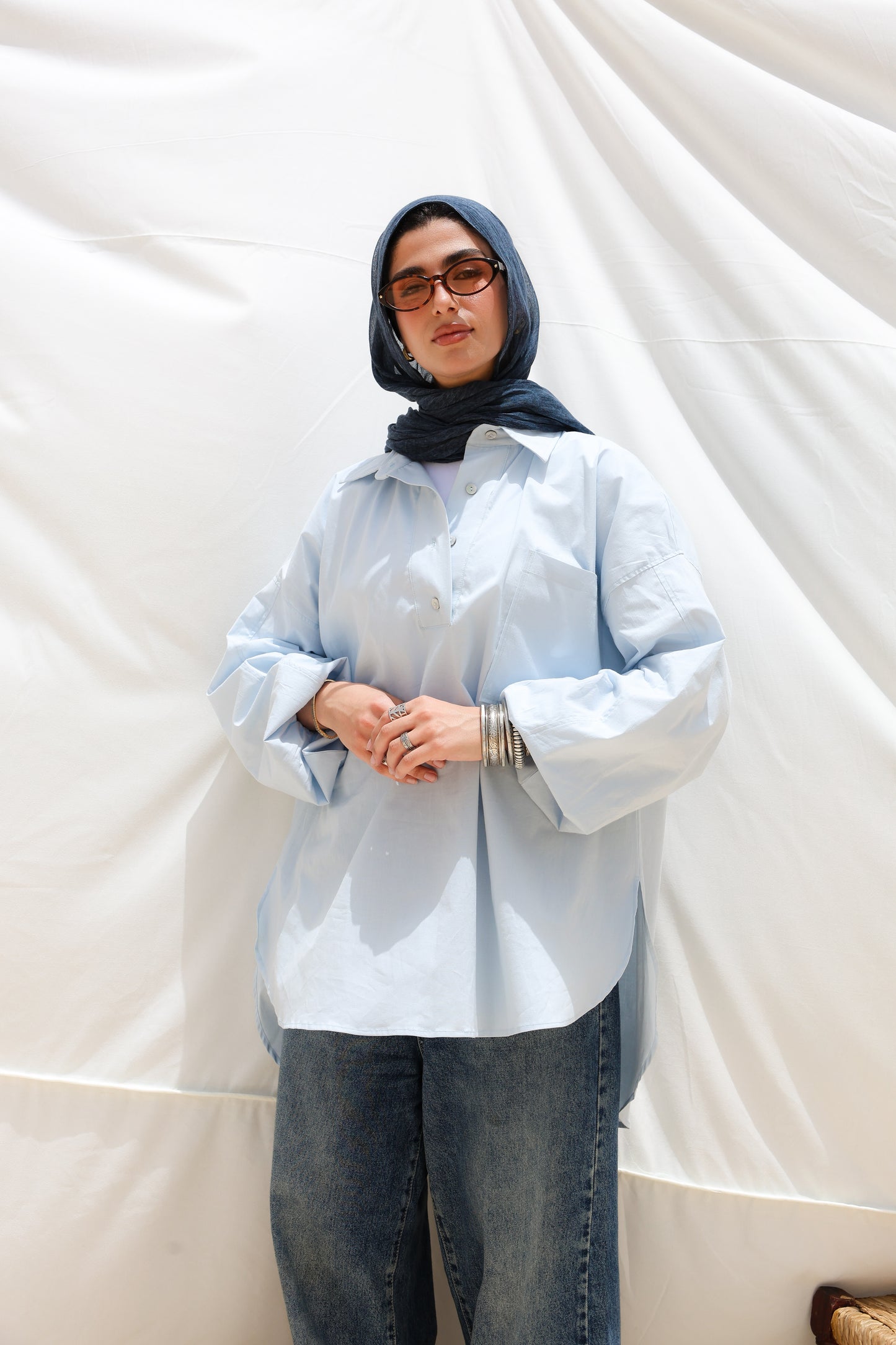 The Popover Popline Shirt in Baby Blue