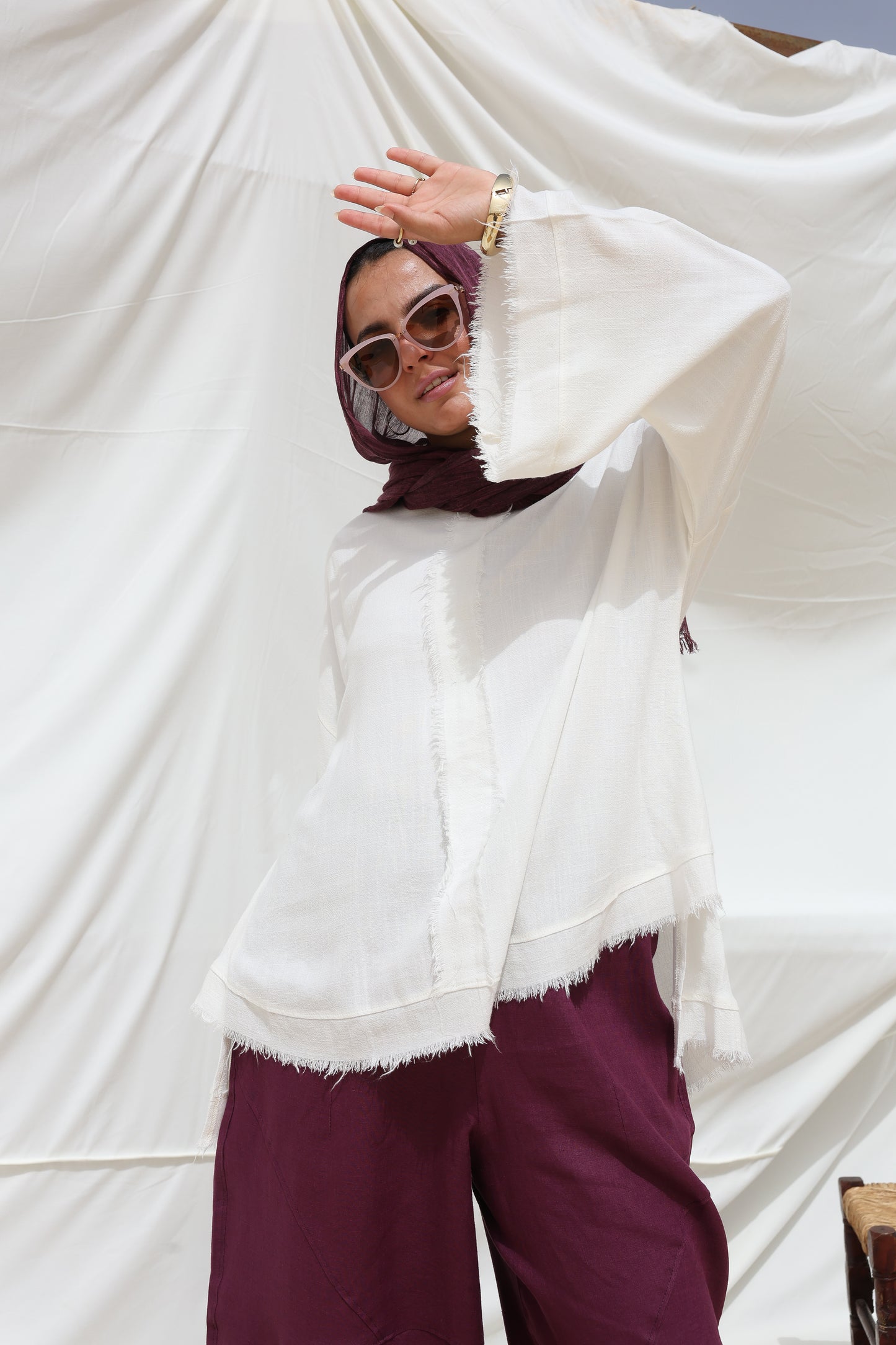 The Unfinished Bell Sleeves Linen Top in White