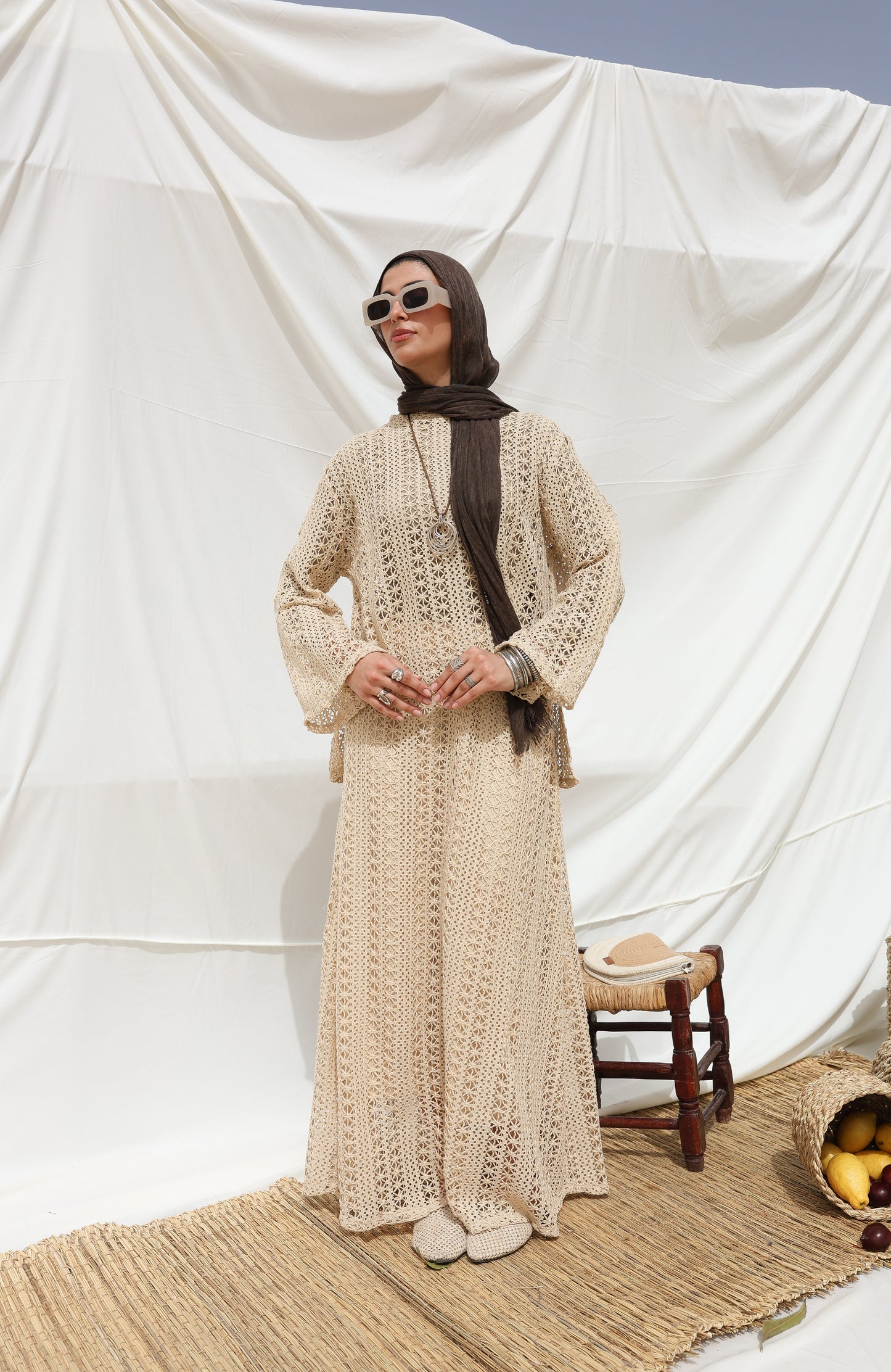 Solary Skirt Crochet Set in Beige