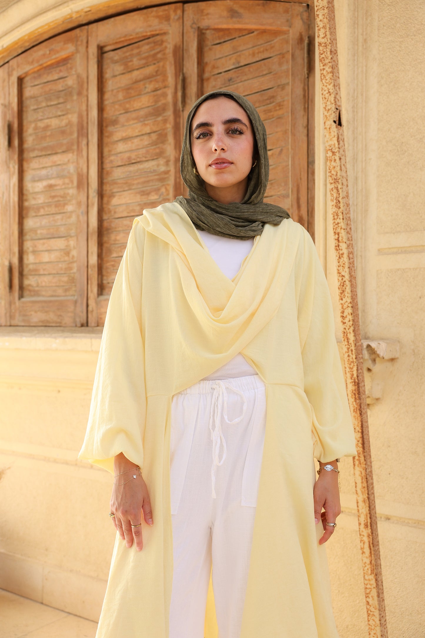 The Infinity Multiway Linen Cardigan in Butter Yellow
