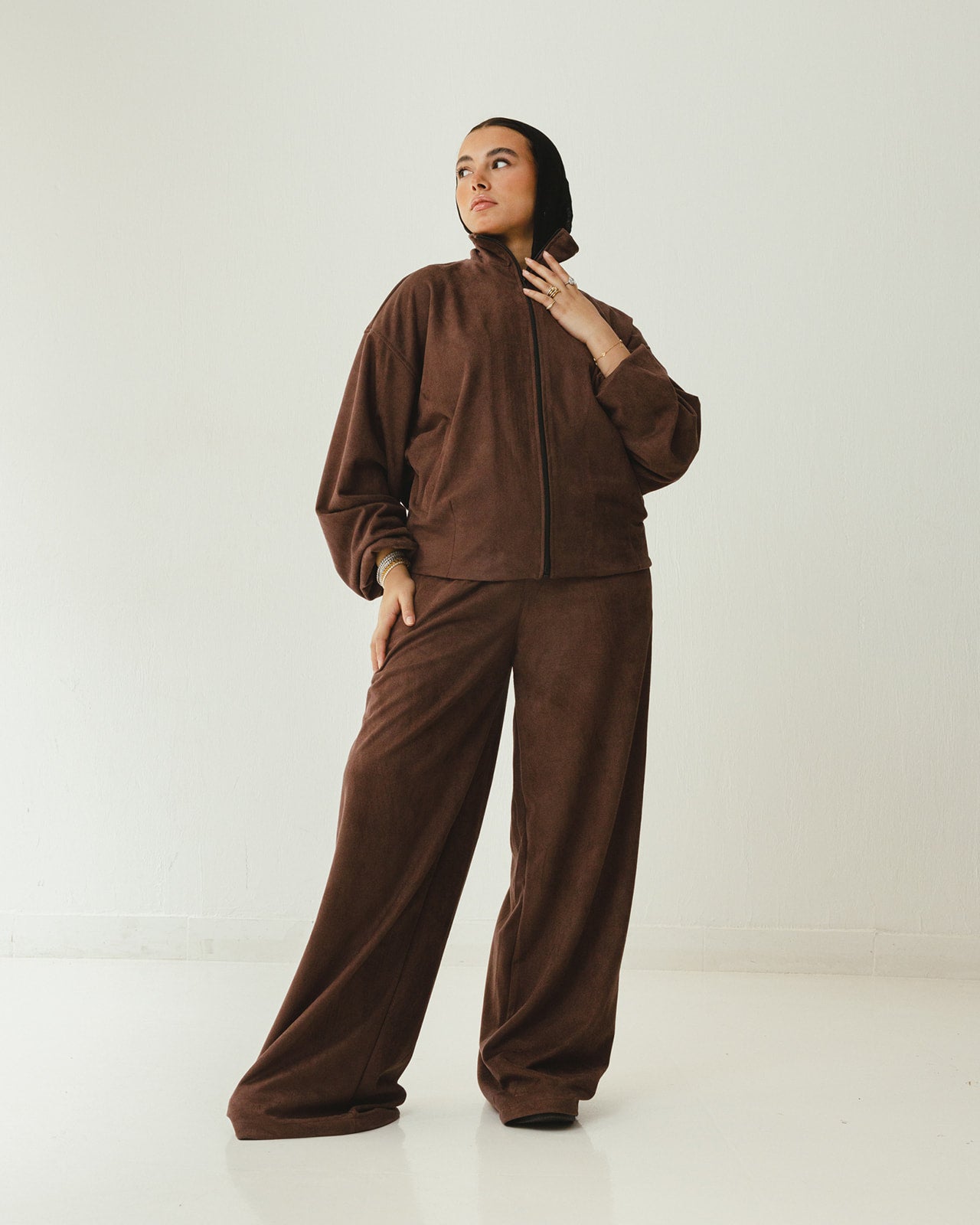 Suede Wide Leg Pants in Brown