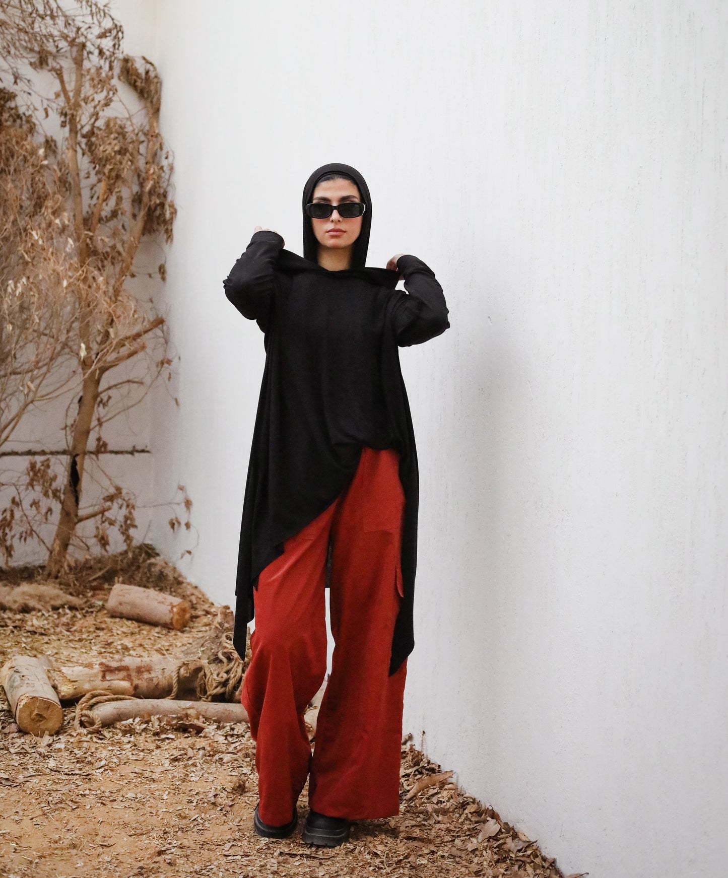 Wide pocket pants in brick