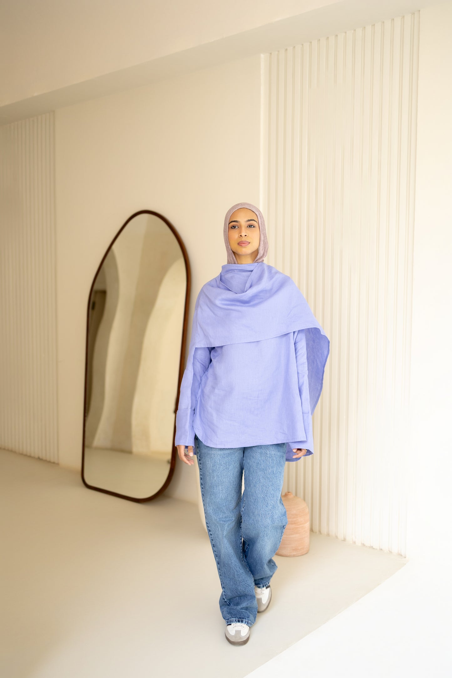 Shawl Linen Top in Indigo