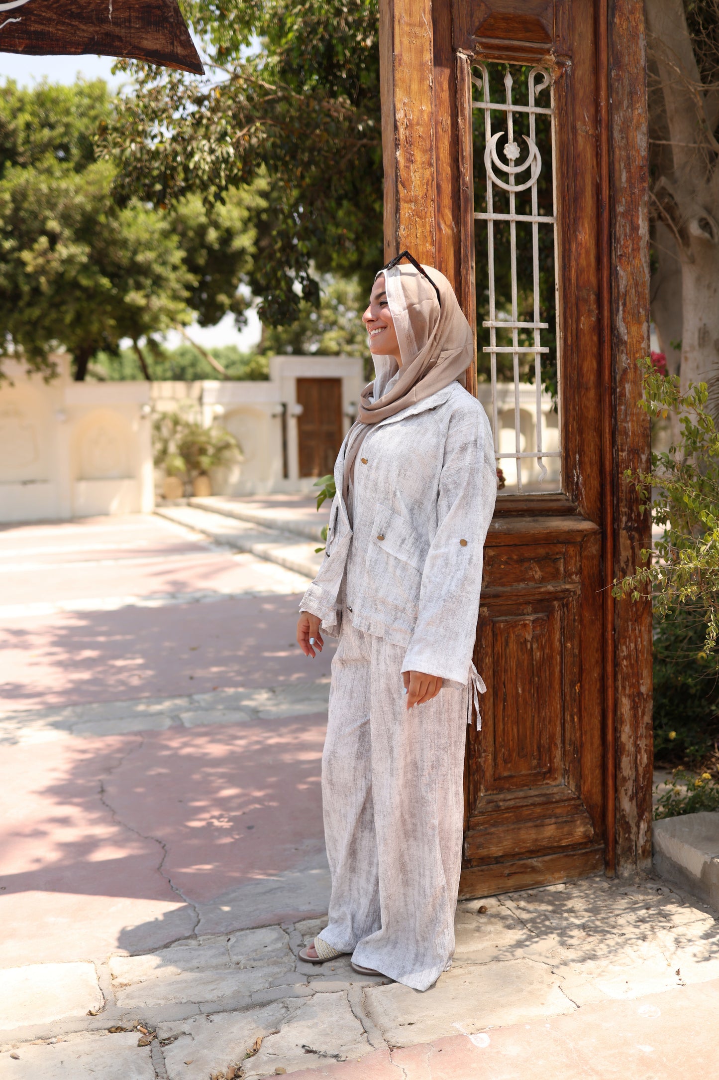 Tie Dye Bomber Jacket Set in Beige