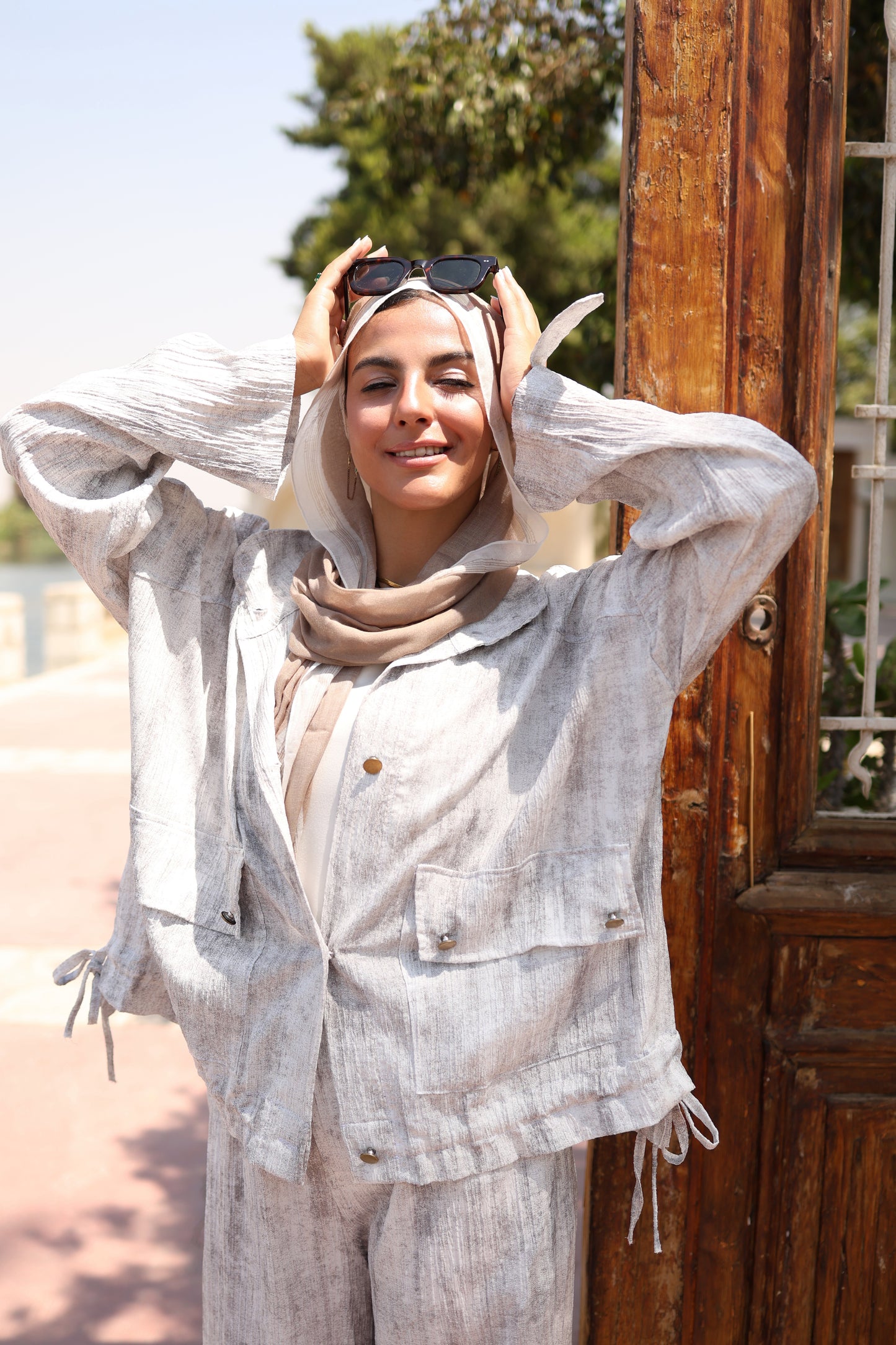 Tie Dye Bomber Jacket Set in Beige