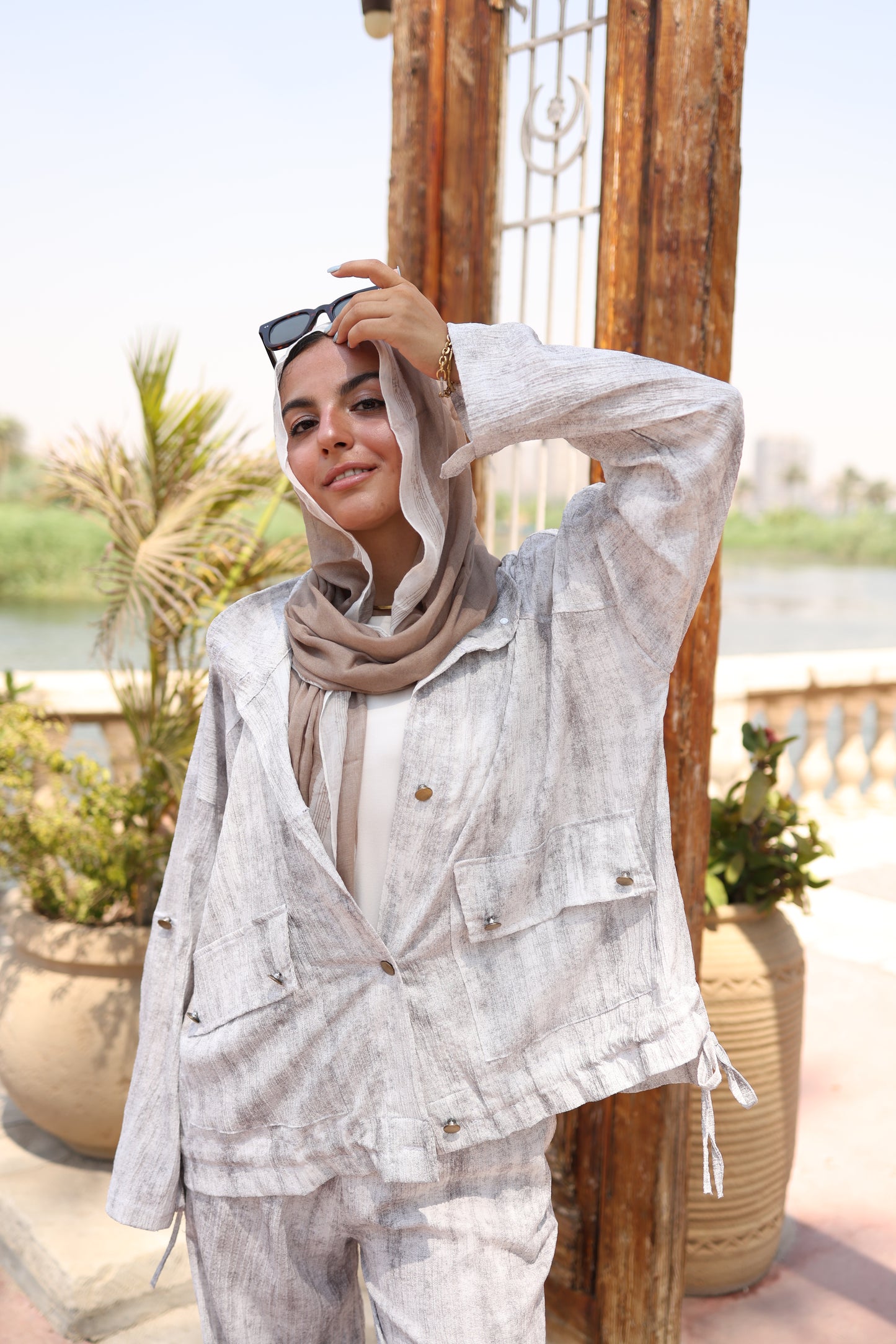 Tie Dye Bomber Jacket Set in Beige