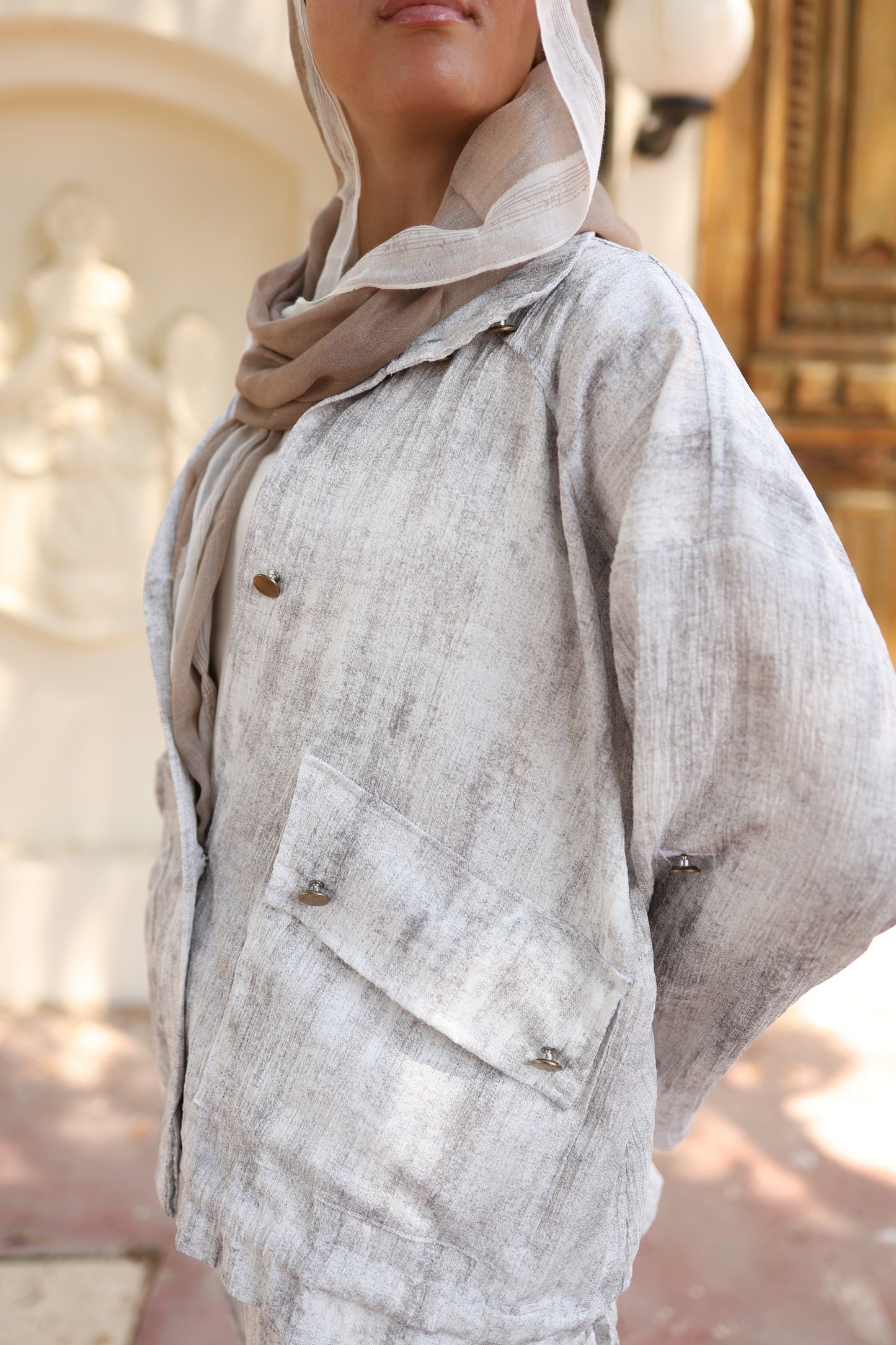 Tie Dye Bomber Jacket Set in Beige