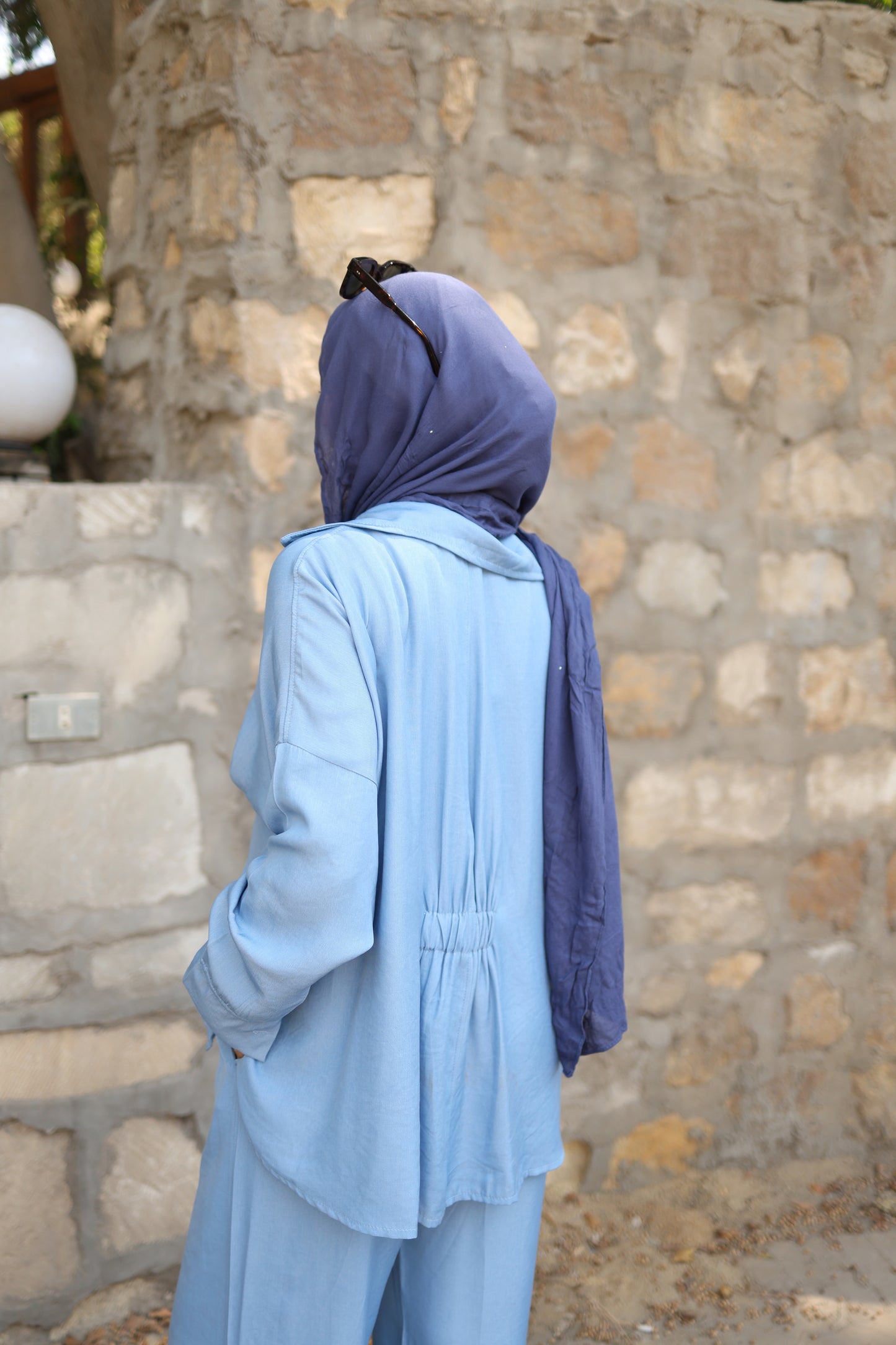 Pleats Shirt Set in Sky Blue