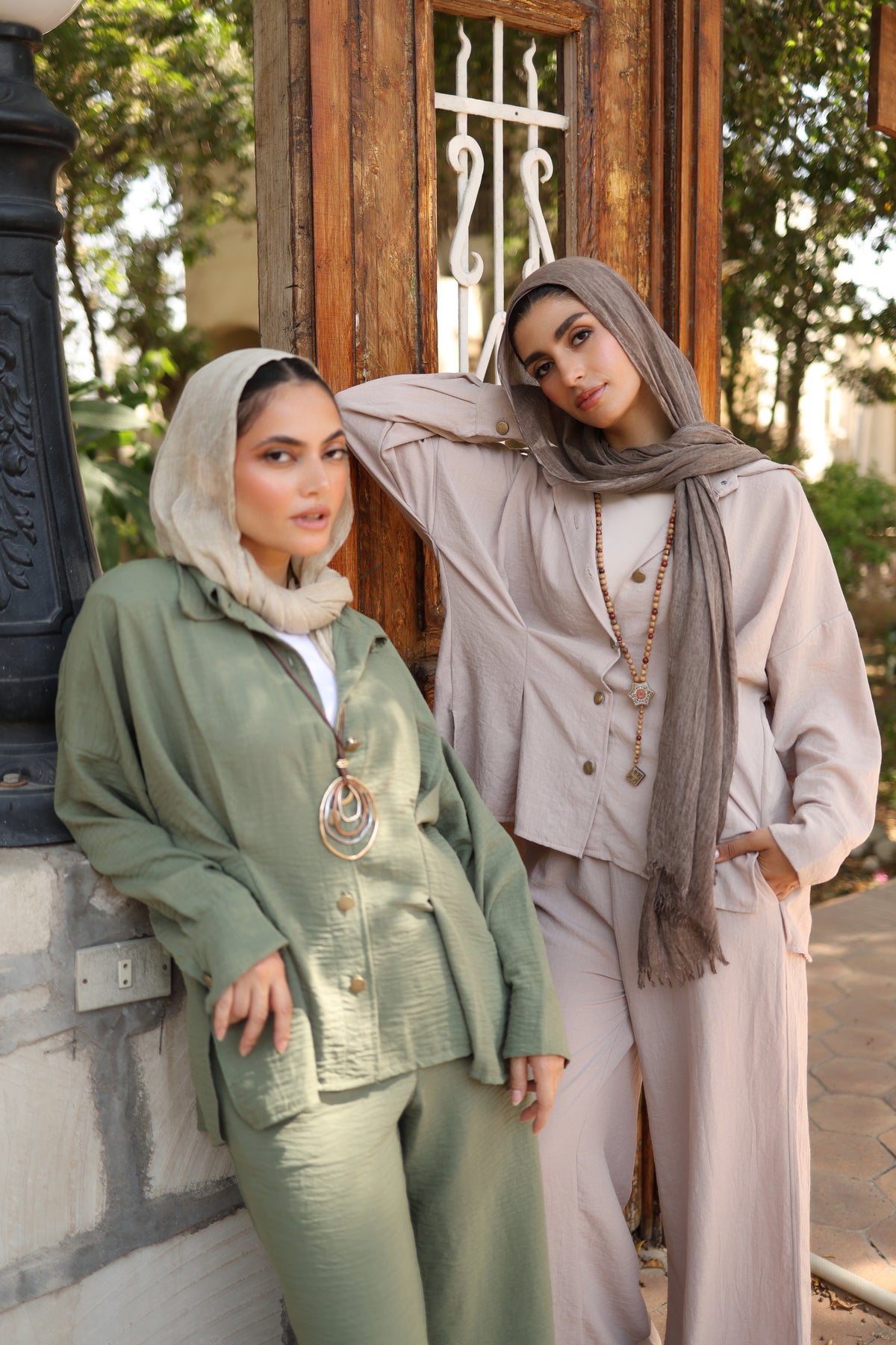 Statement Pleats Shirt Set in Olive