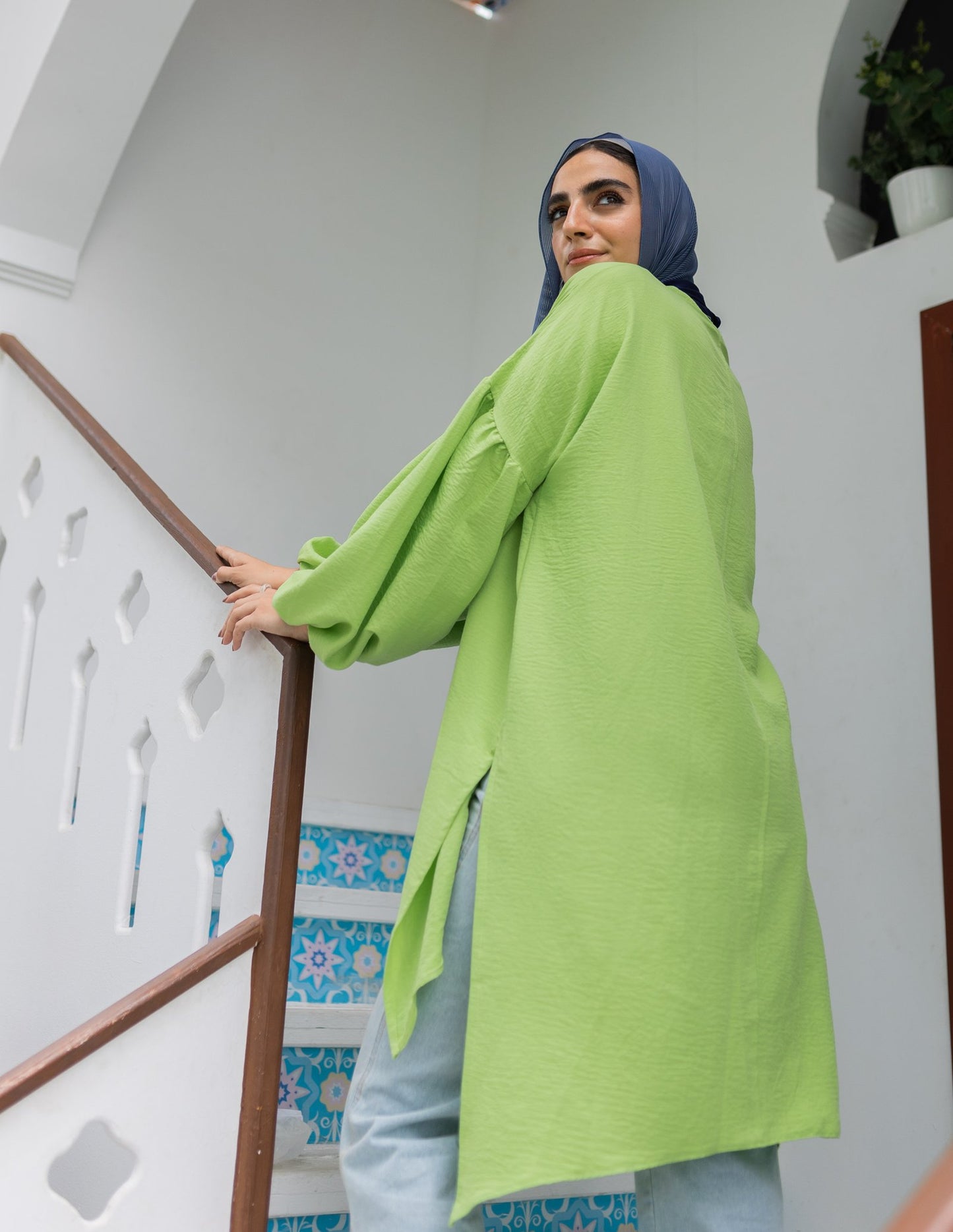 Balloon Sleeves Top in Apple Green