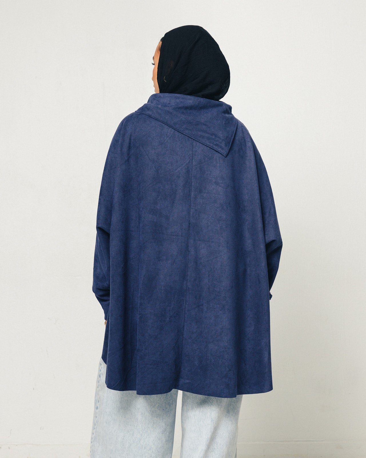 Turtle Neck Suede Top in Navy