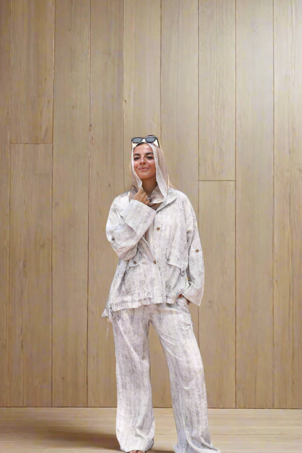 Tie Dye Bomber Jacket Set in Beige