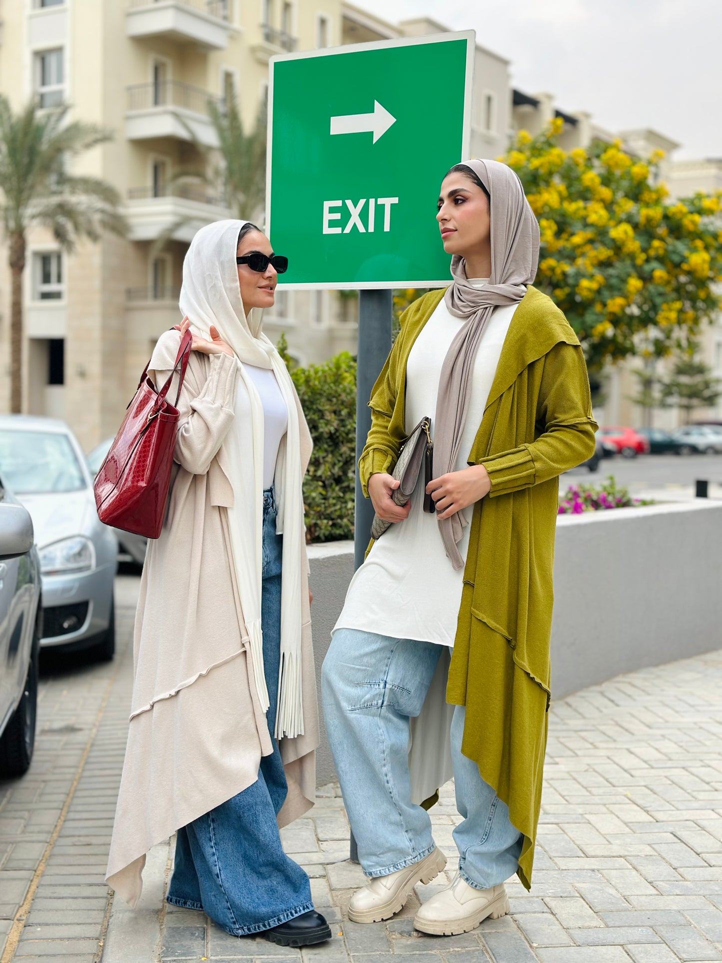 Asymmetrical Stitches Wool Cardigan in Beige