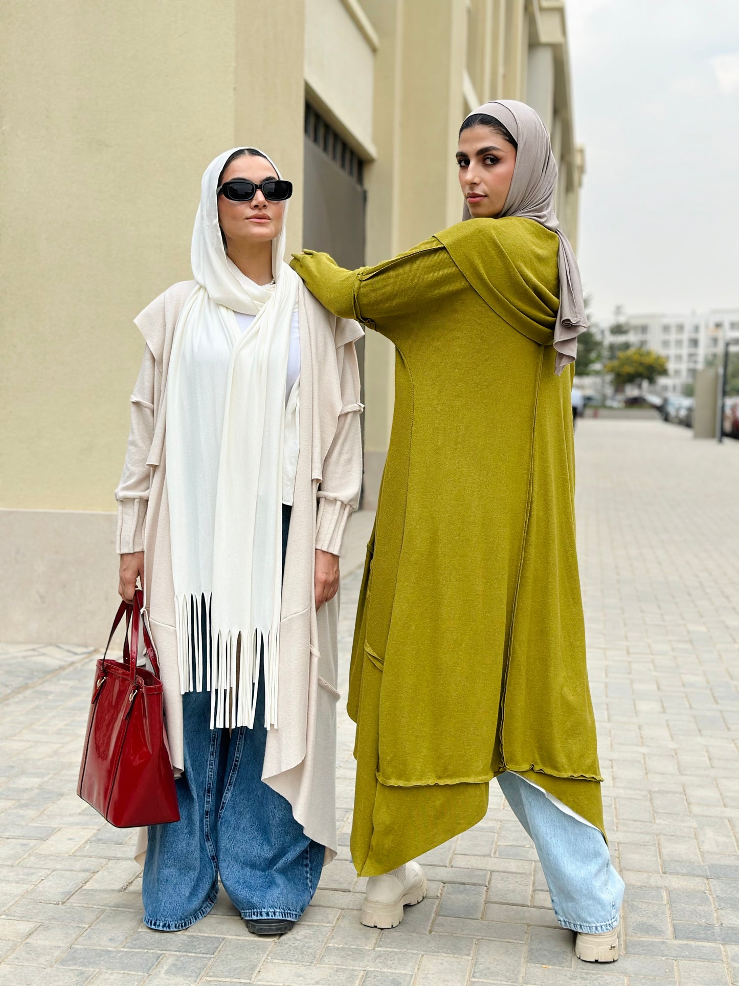 Asymmetrical Stitches Wool Cardigan in Beige