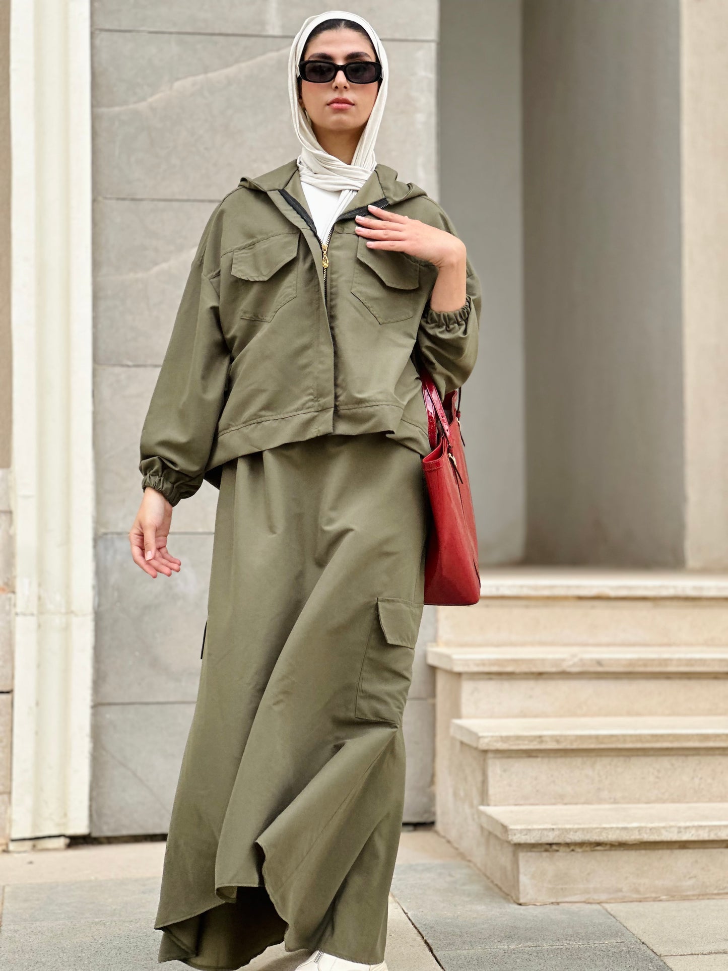Flowy Skirt Set in Olive