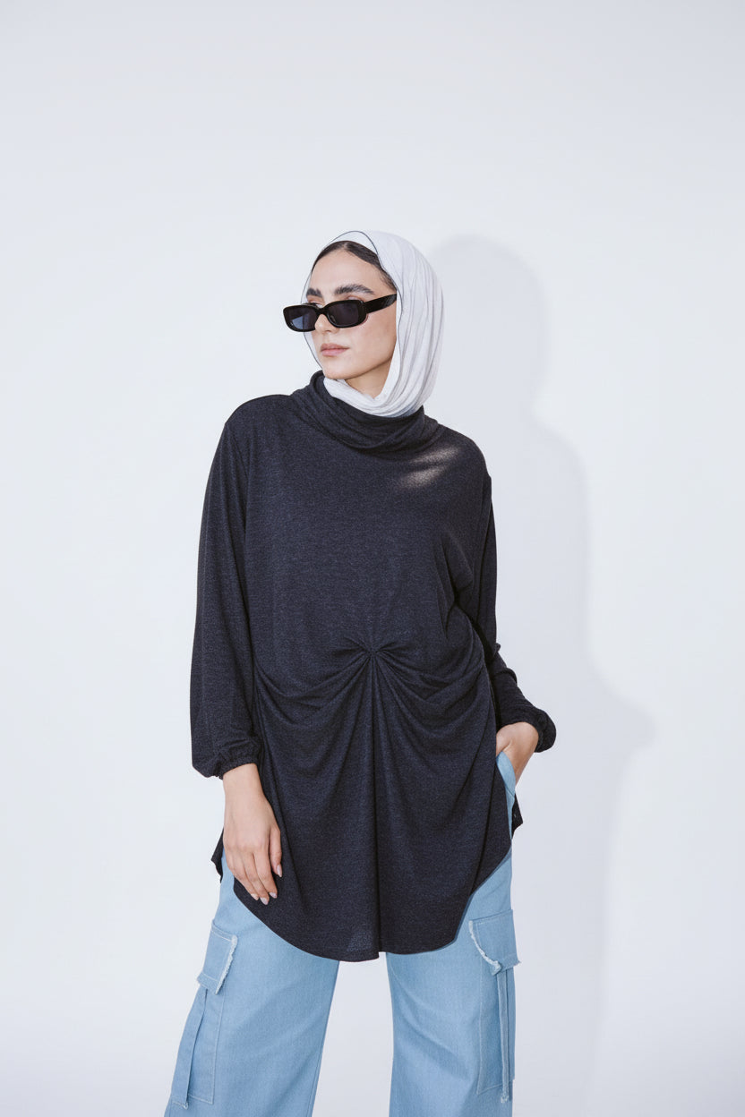 Wrap drapee top in Black