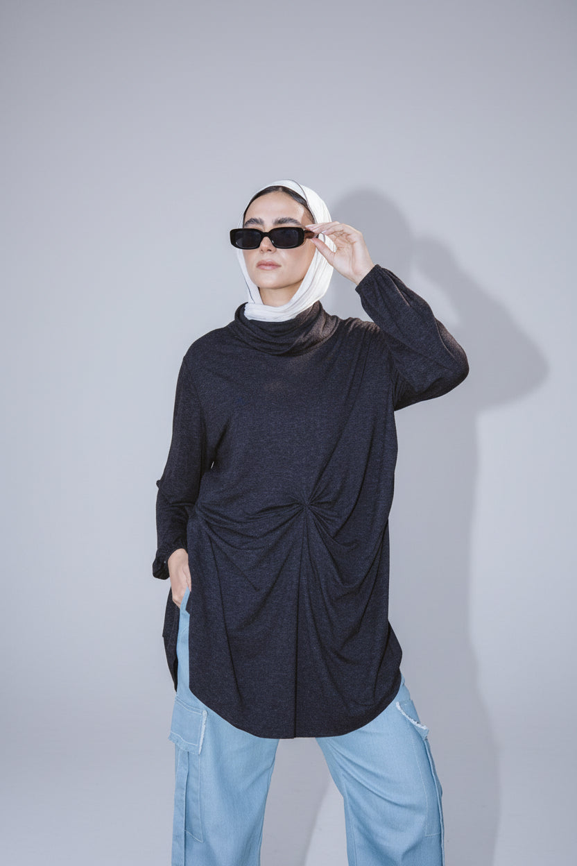 Wrap drapee top in Black