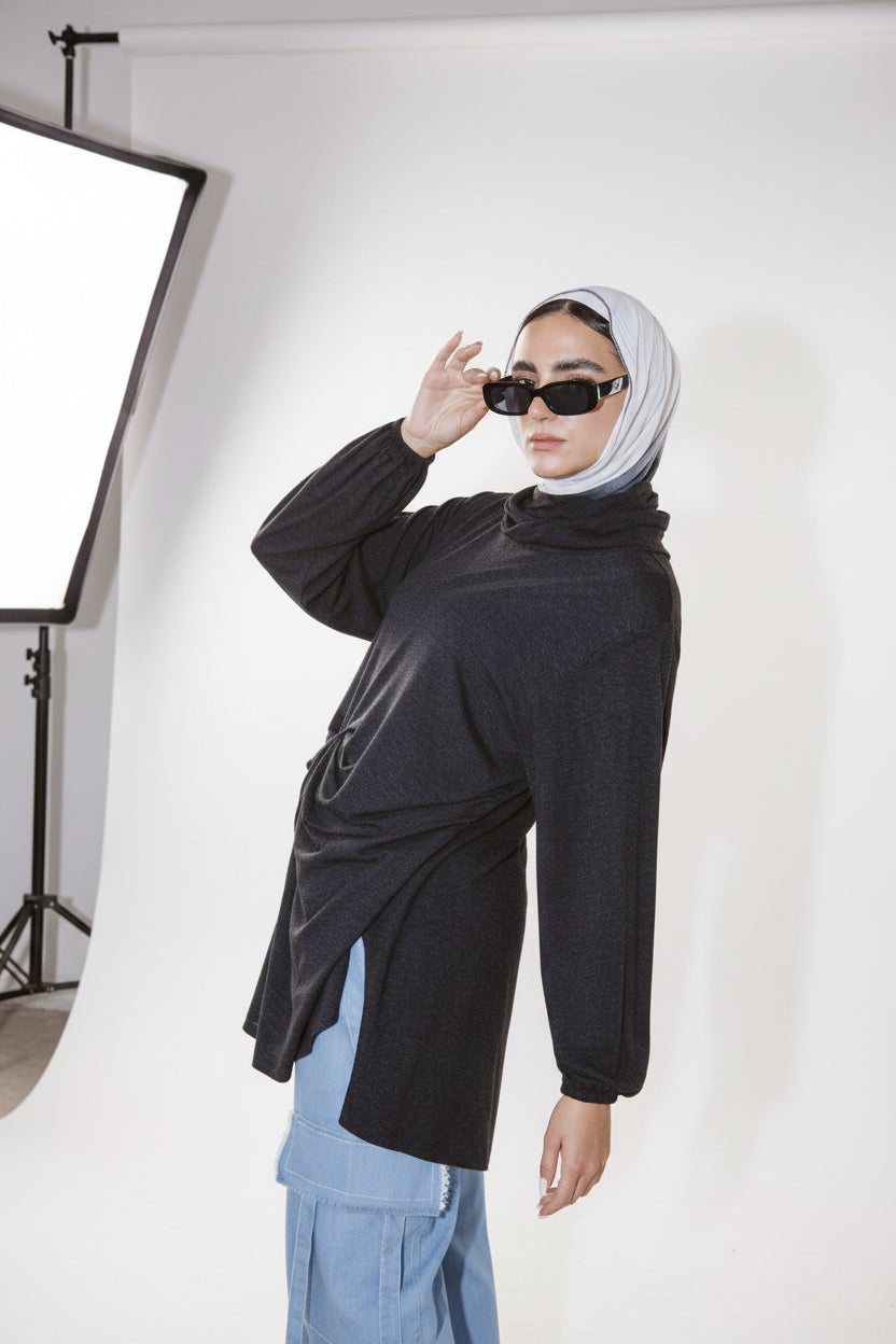 Wrap drapee top in Black