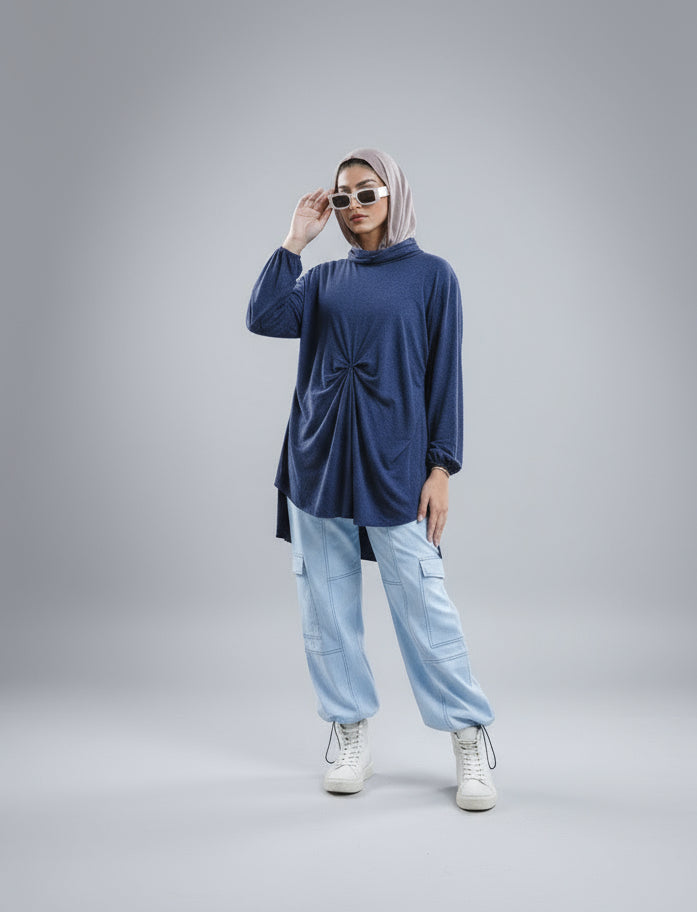 Wrap drapee top in Navy