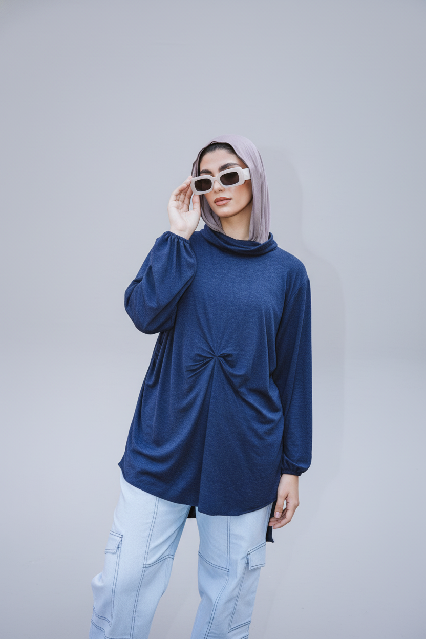 Wrap drapee top in Navy
