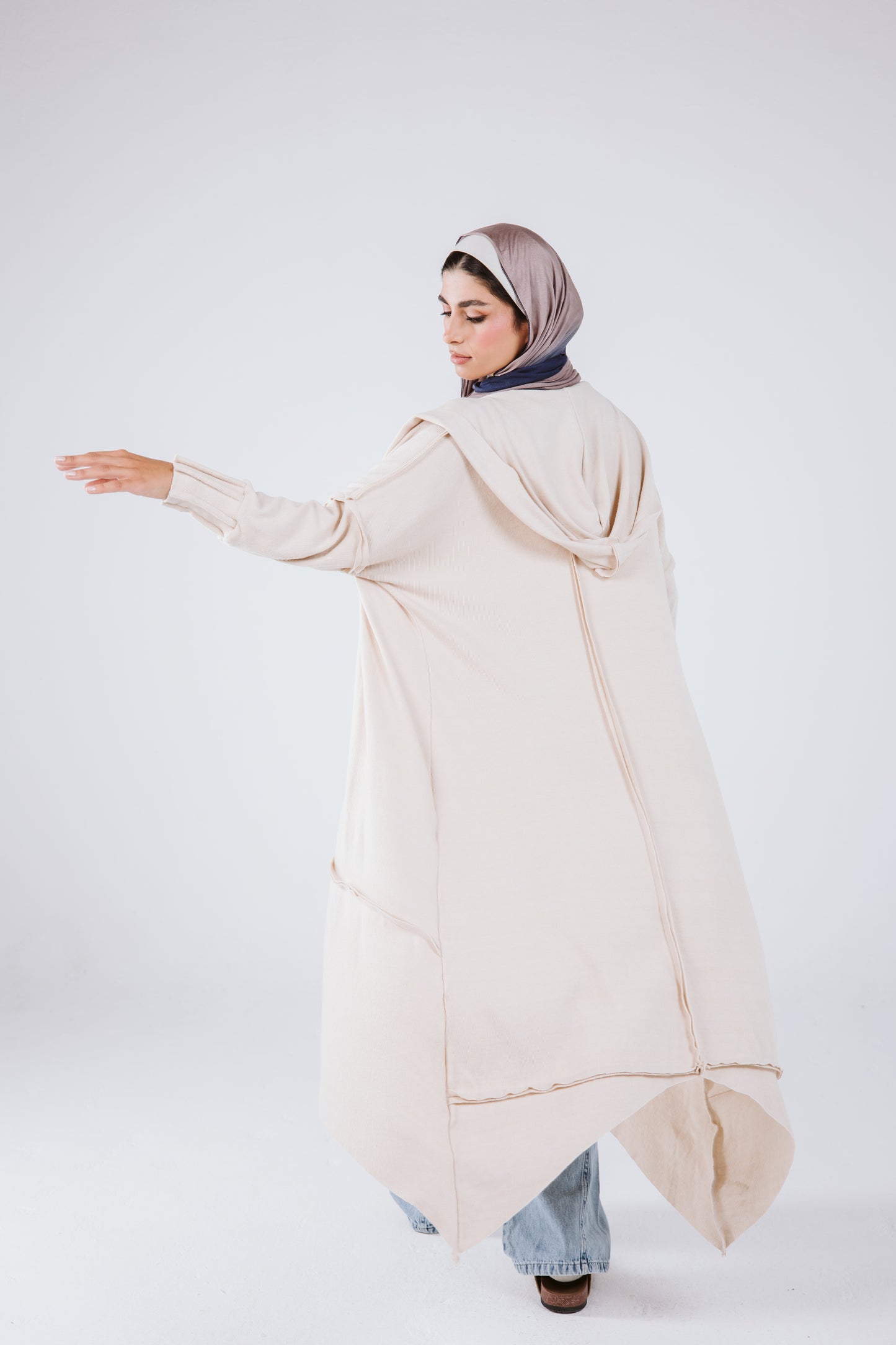 Asymmetrical Stitches Wool Cardigan in Beige
