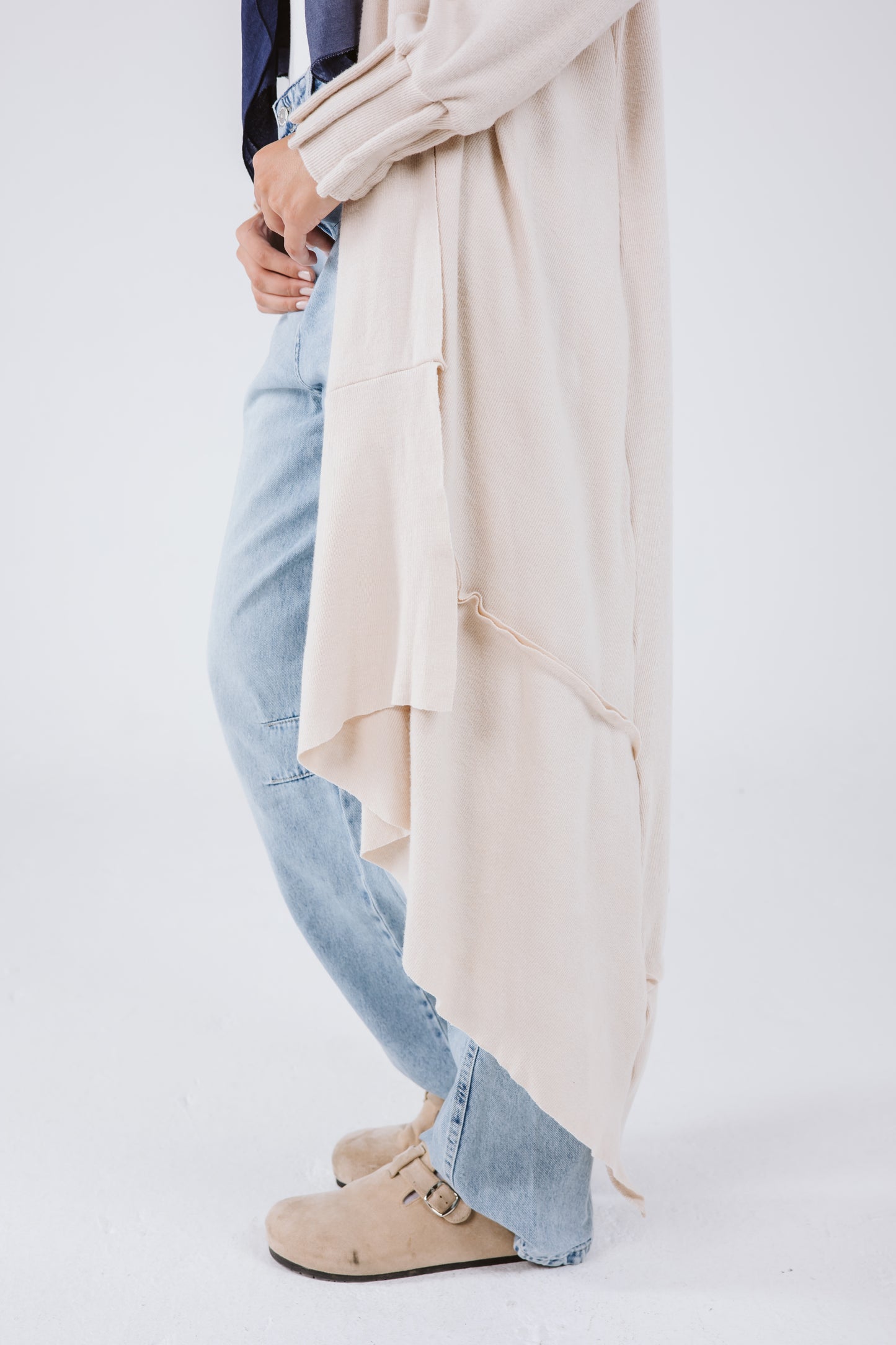 Asymmetrical Stitches Wool Cardigan in Beige