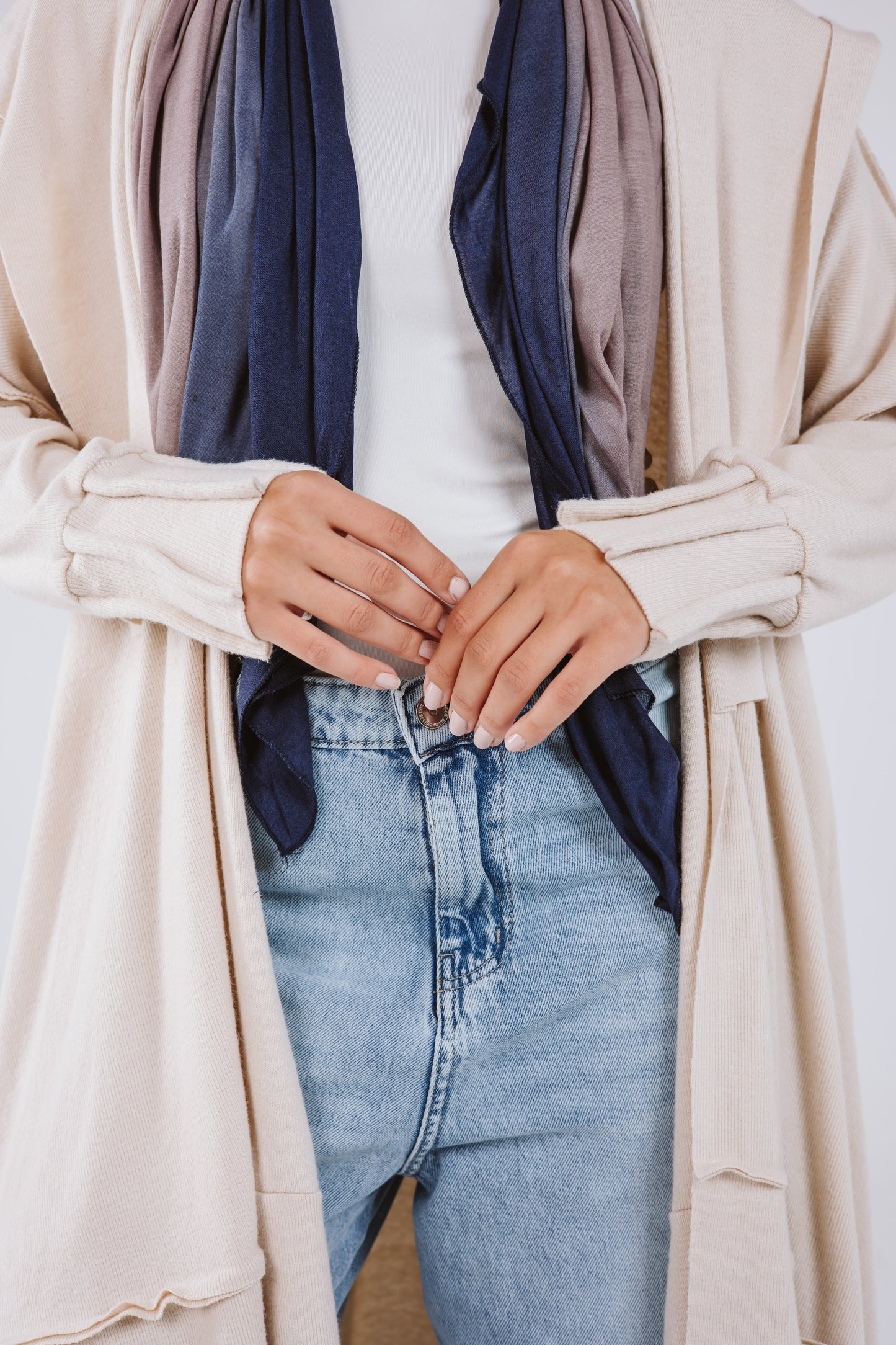 Asymmetrical Stitches Wool Cardigan in Beige