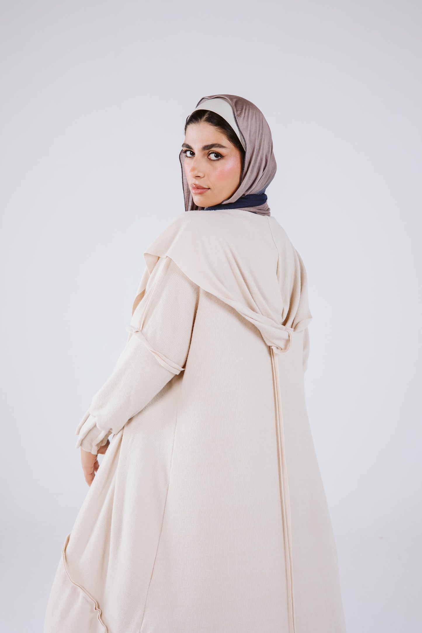 Asymmetrical Stitches Wool Cardigan in Beige