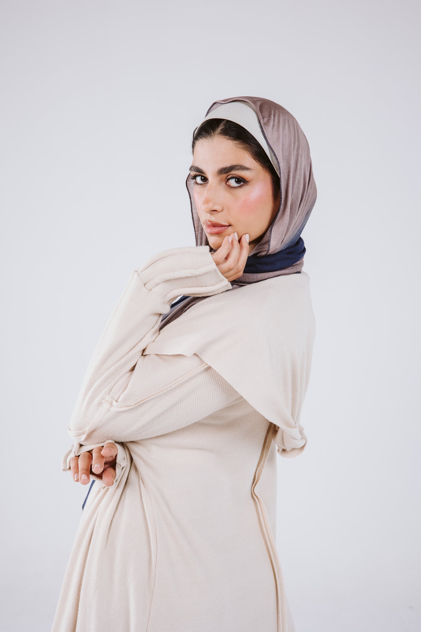 Asymmetrical Stitches Wool Cardigan in Beige