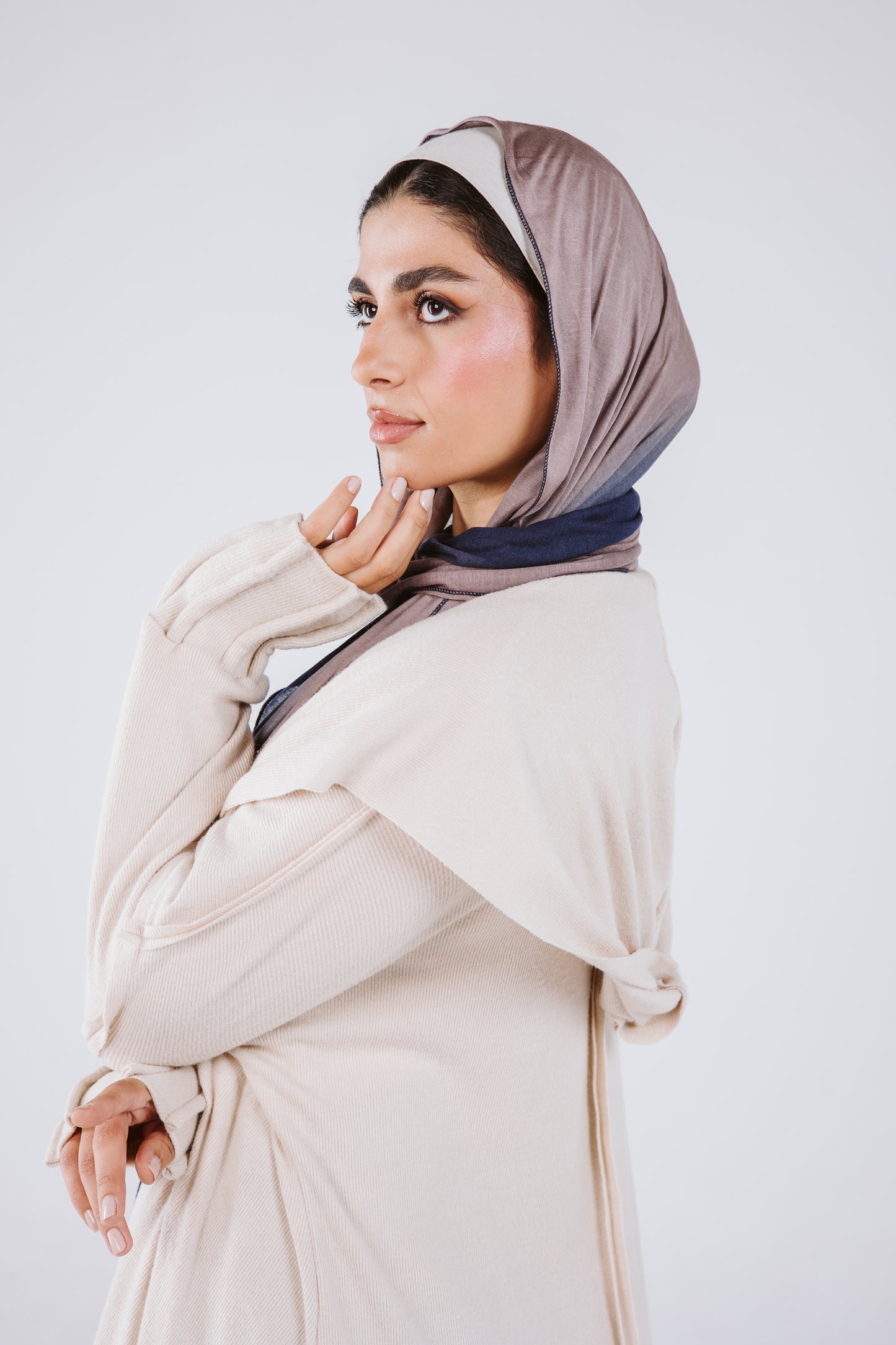 Asymmetrical Stitches Wool Cardigan in Beige