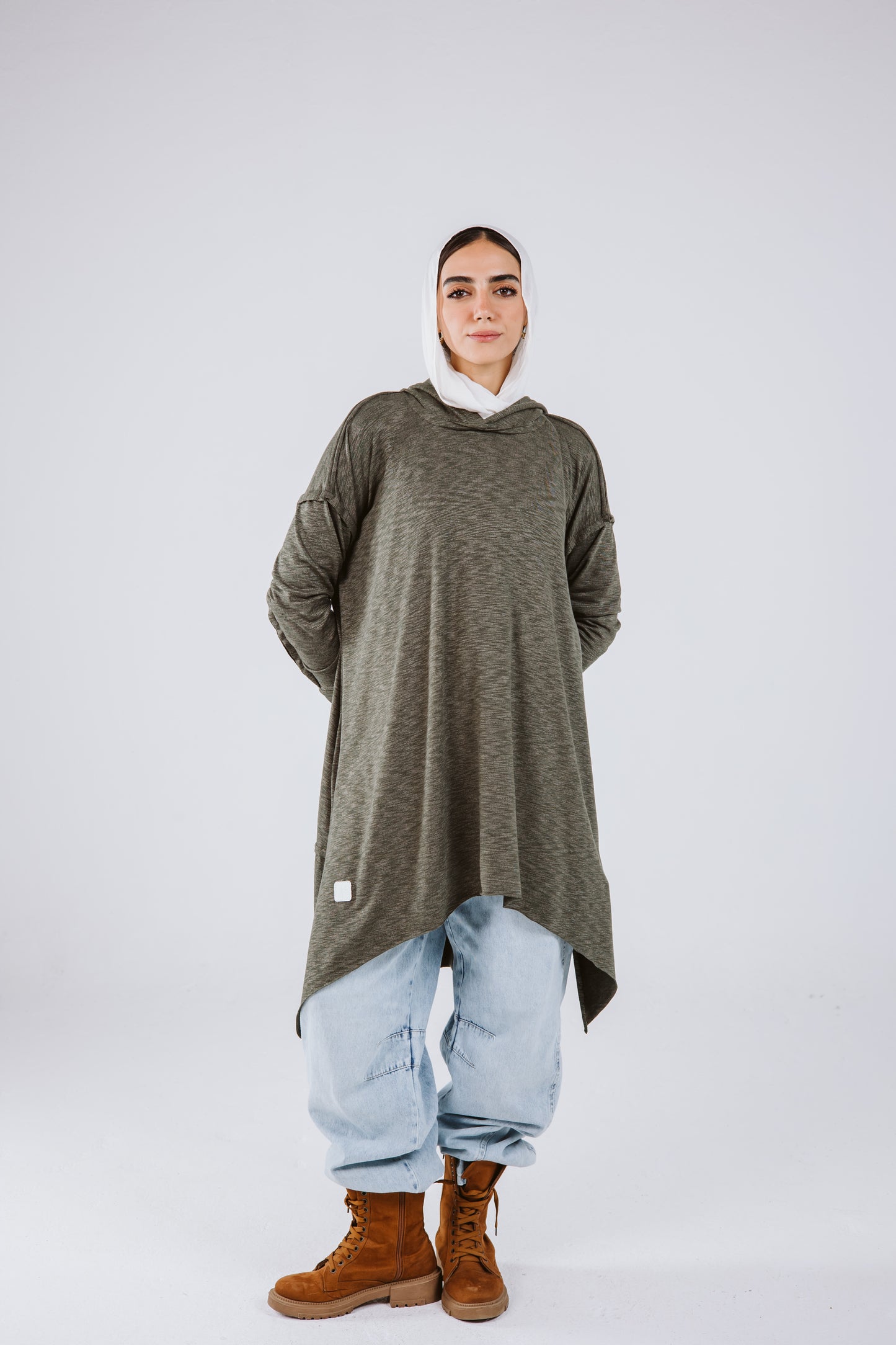 Asymmetrical Hoodie Top in Olive
