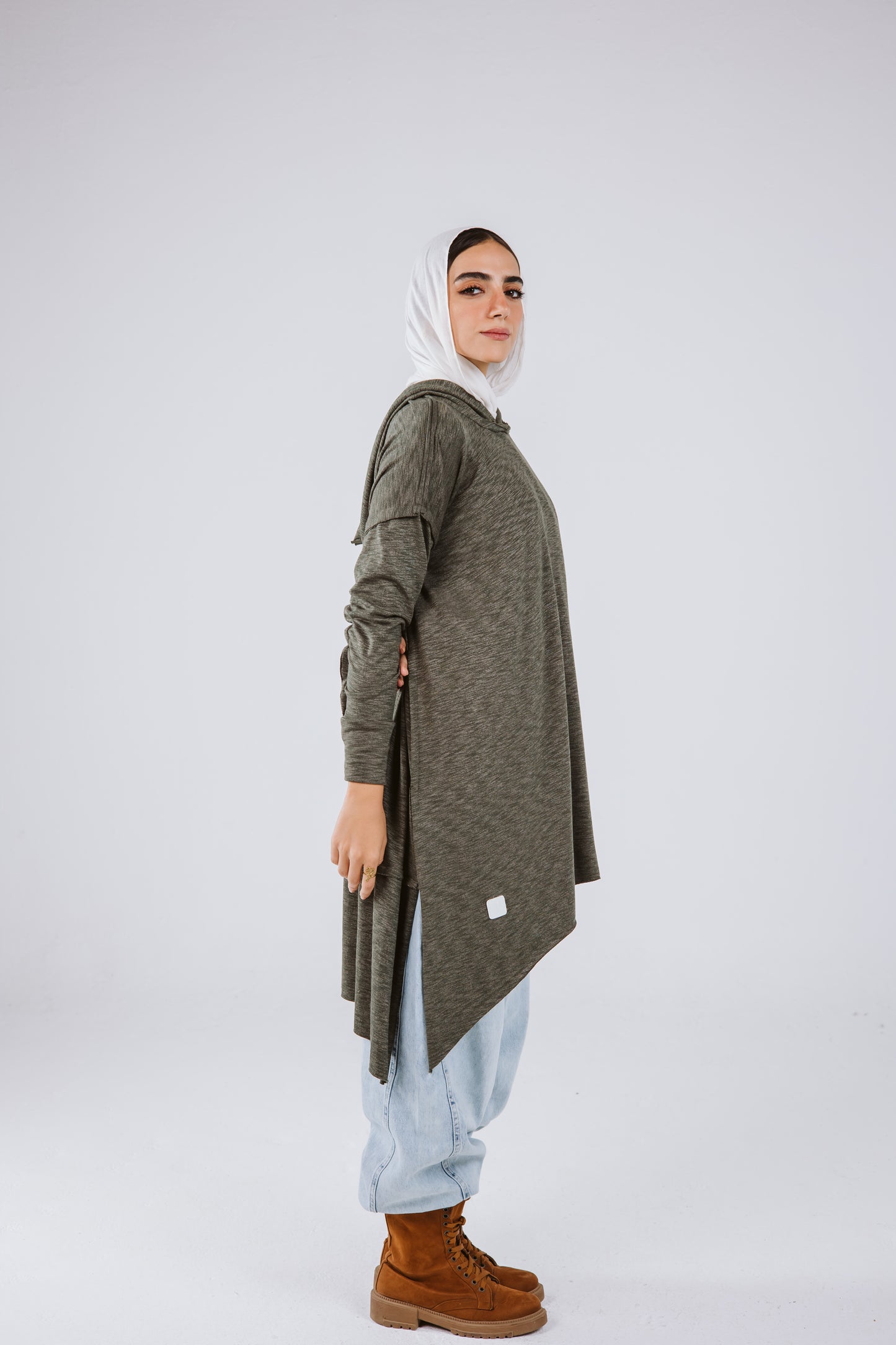 Asymmetrical Hoodie Top in Olive