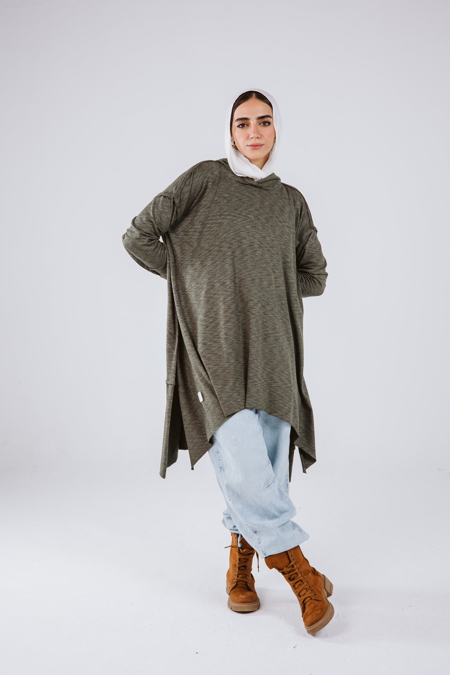Asymmetrical Hoodie Top in Olive