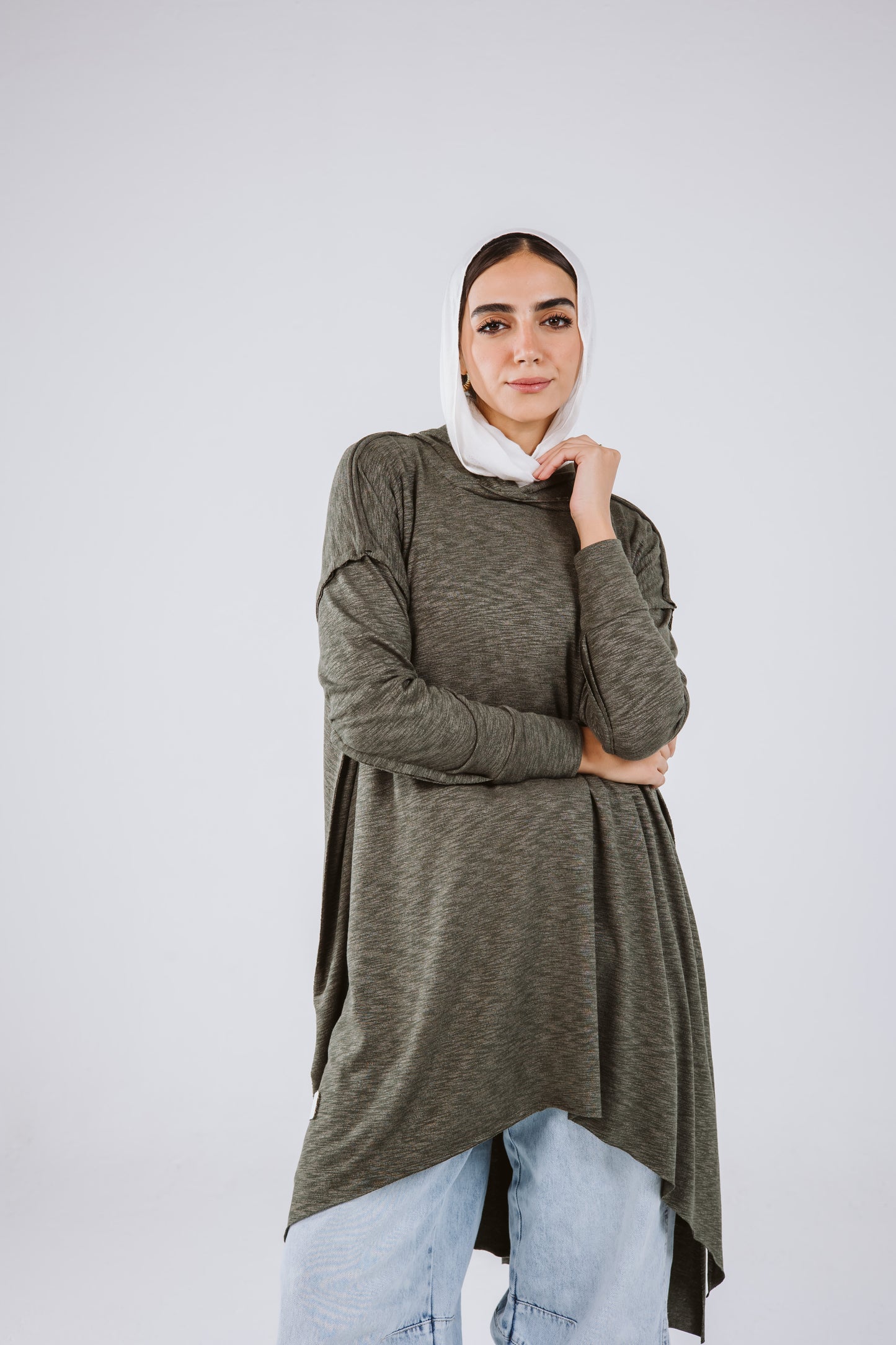 Asymmetrical Hoodie Top in Olive