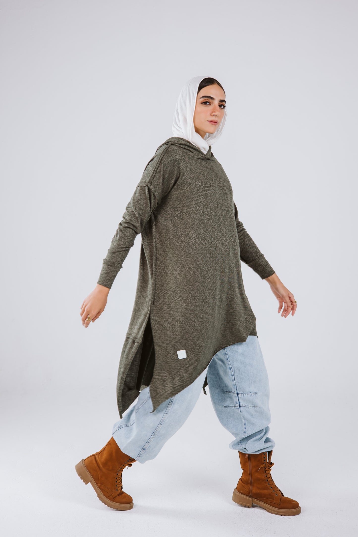 Asymmetrical Hoodie Top in Olive
