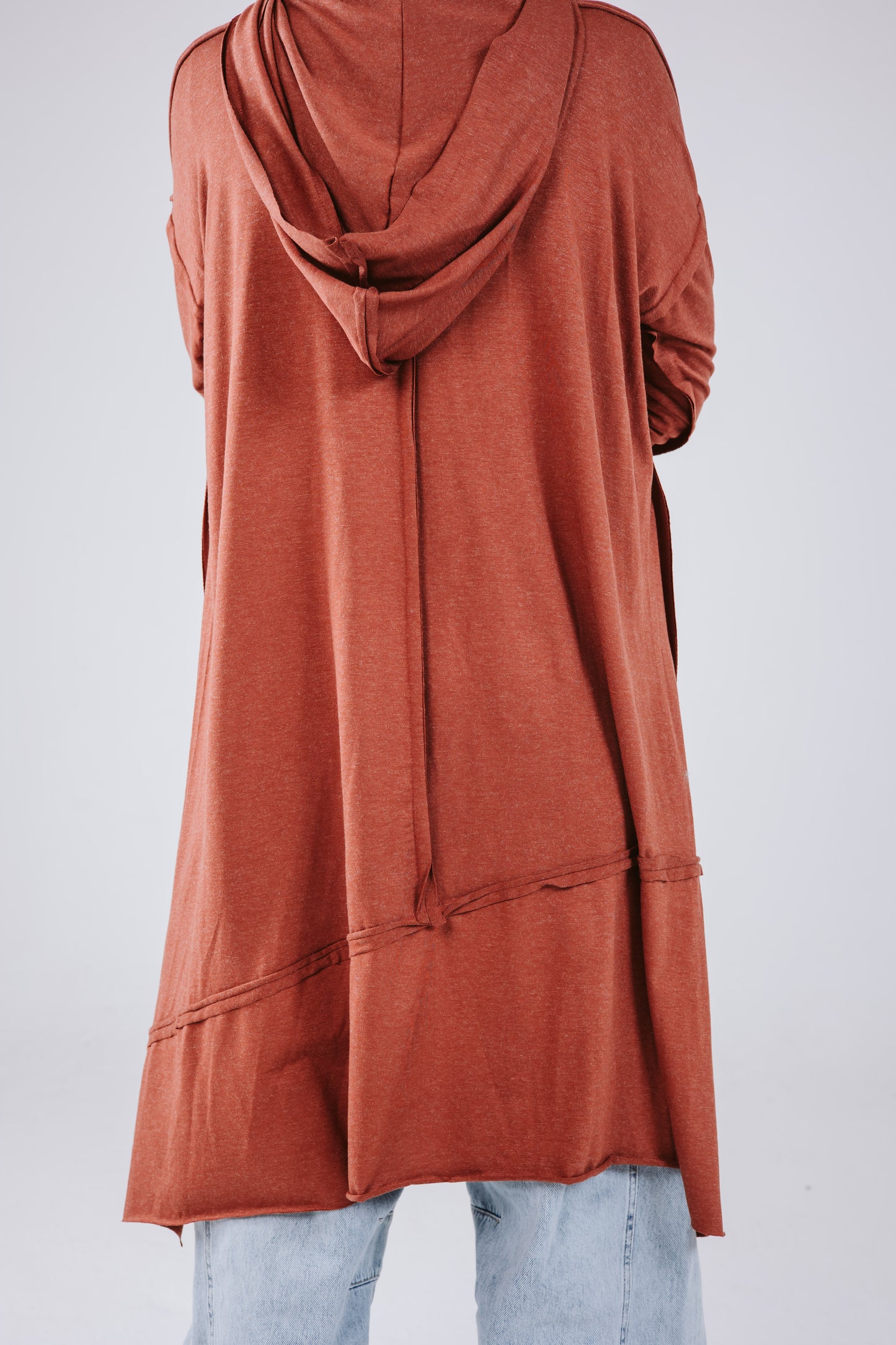 Hoodie Asymmetrical Stitches Top in Brick