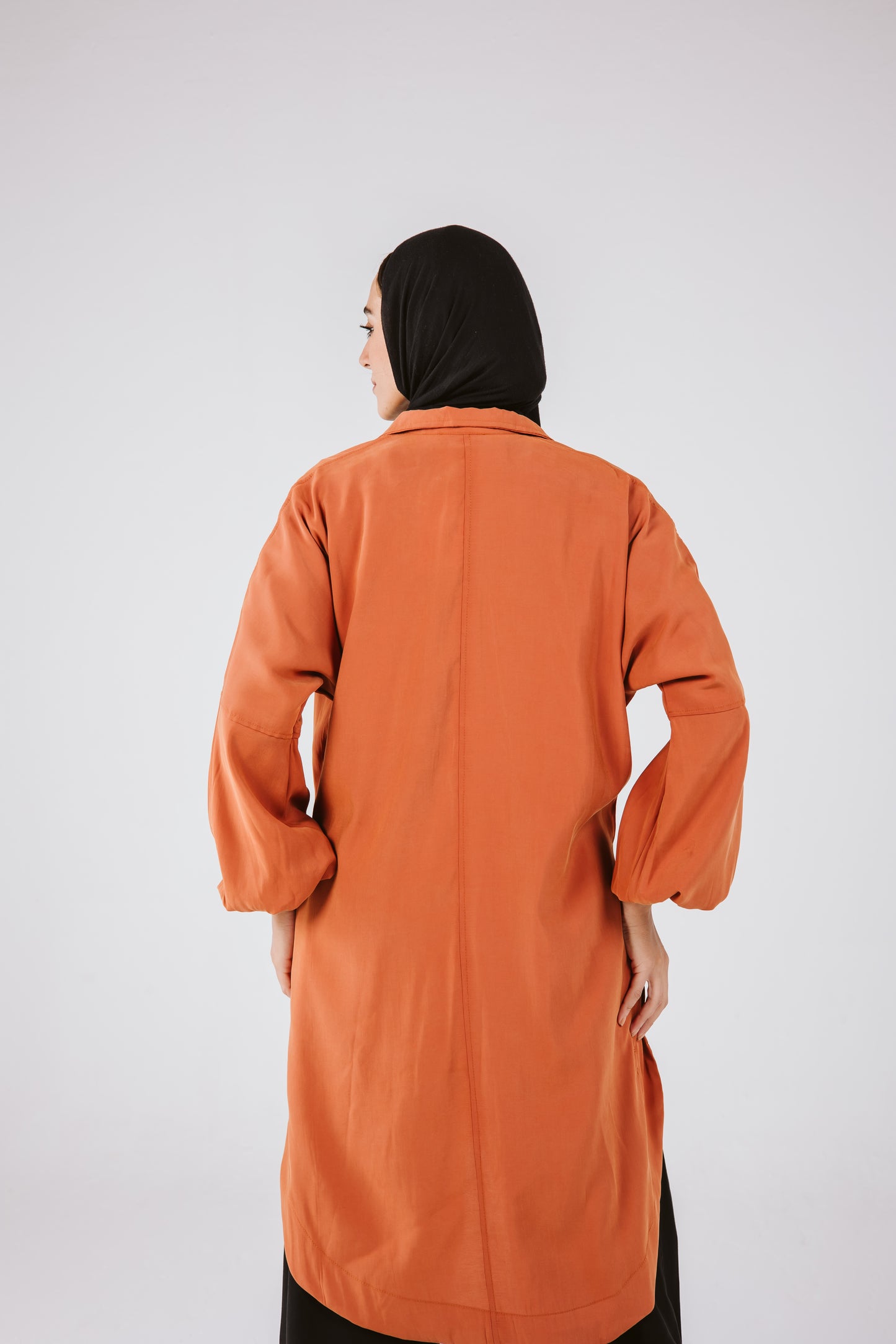 Puffy Sleeves High Low Shirt in Brick
