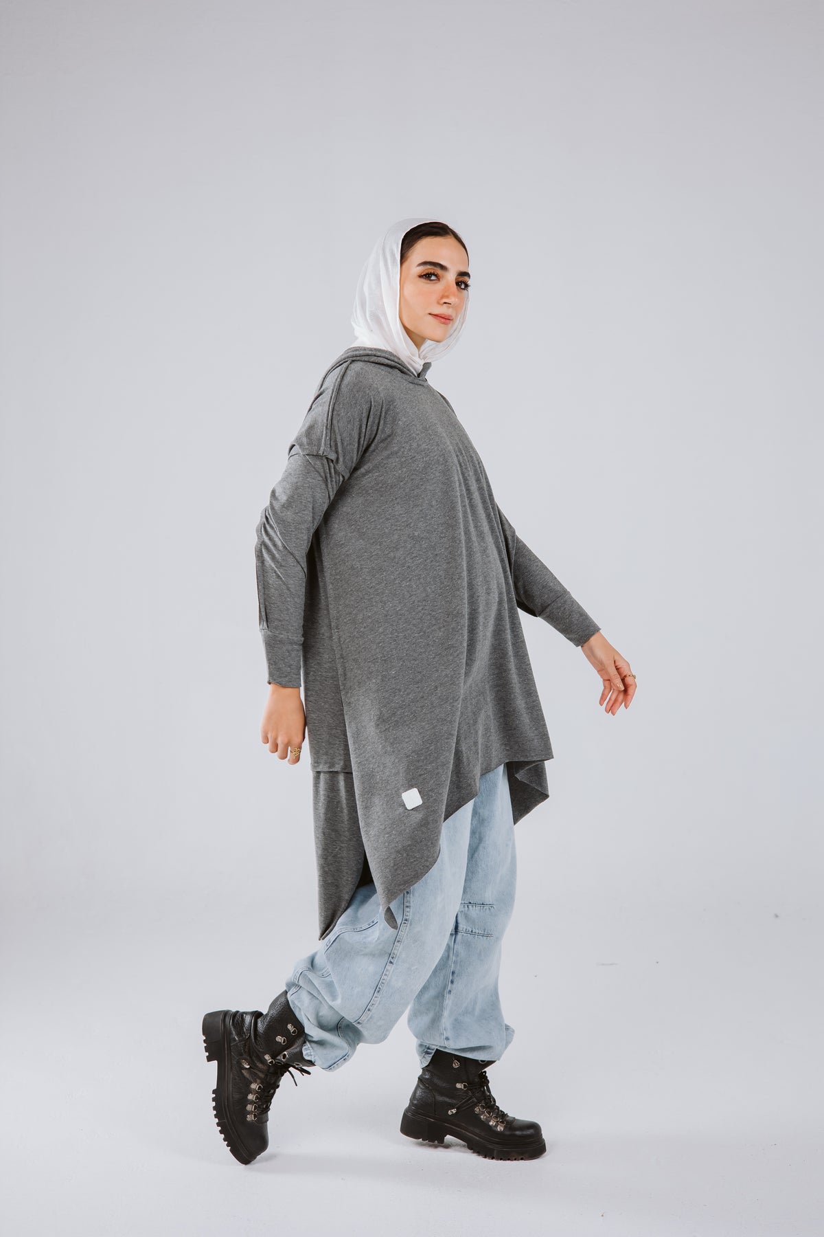 Asymmetrical Hoodie Top in Black