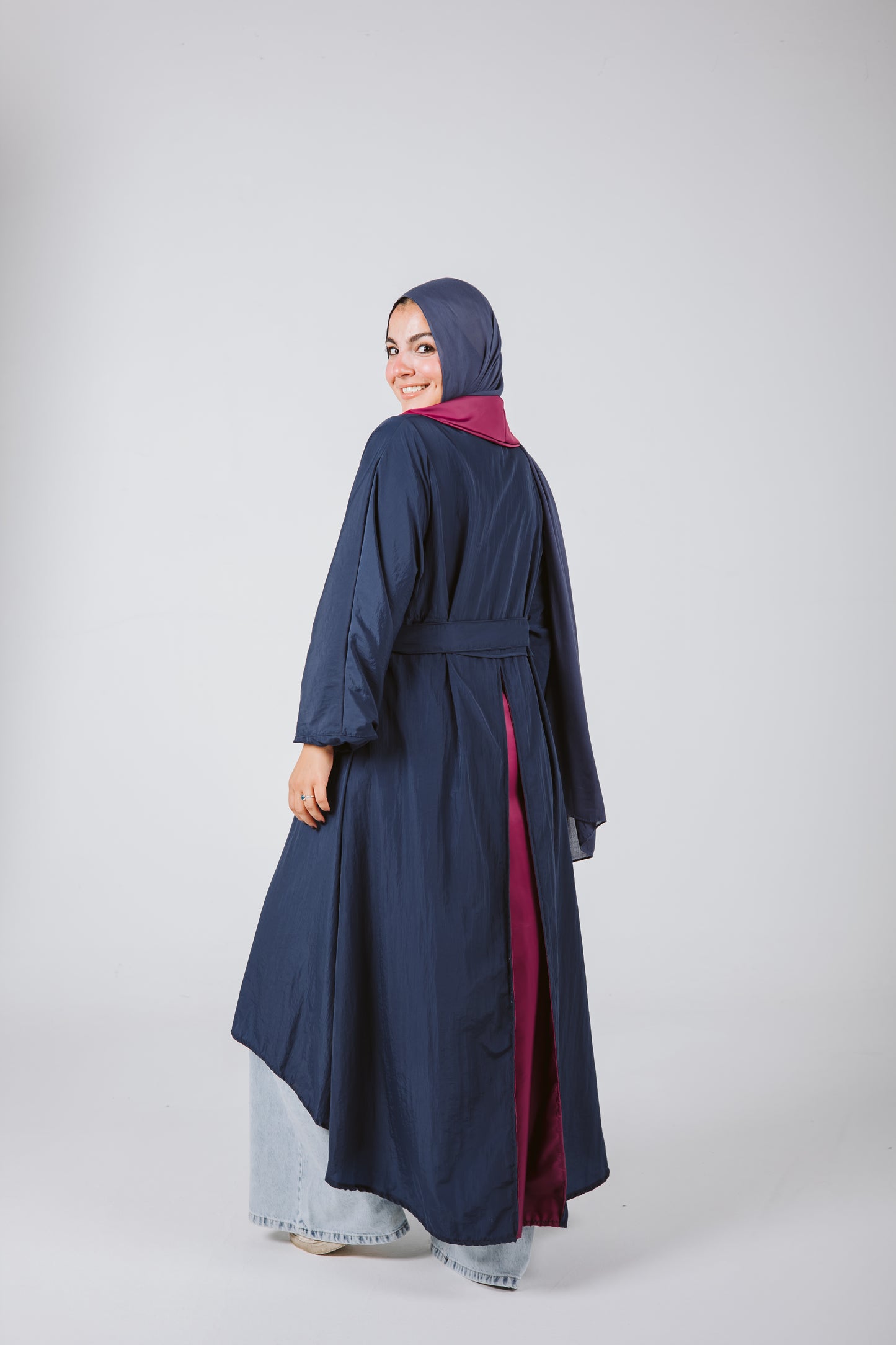 Bicolor Waterproof Trench Coat in Navy Blue