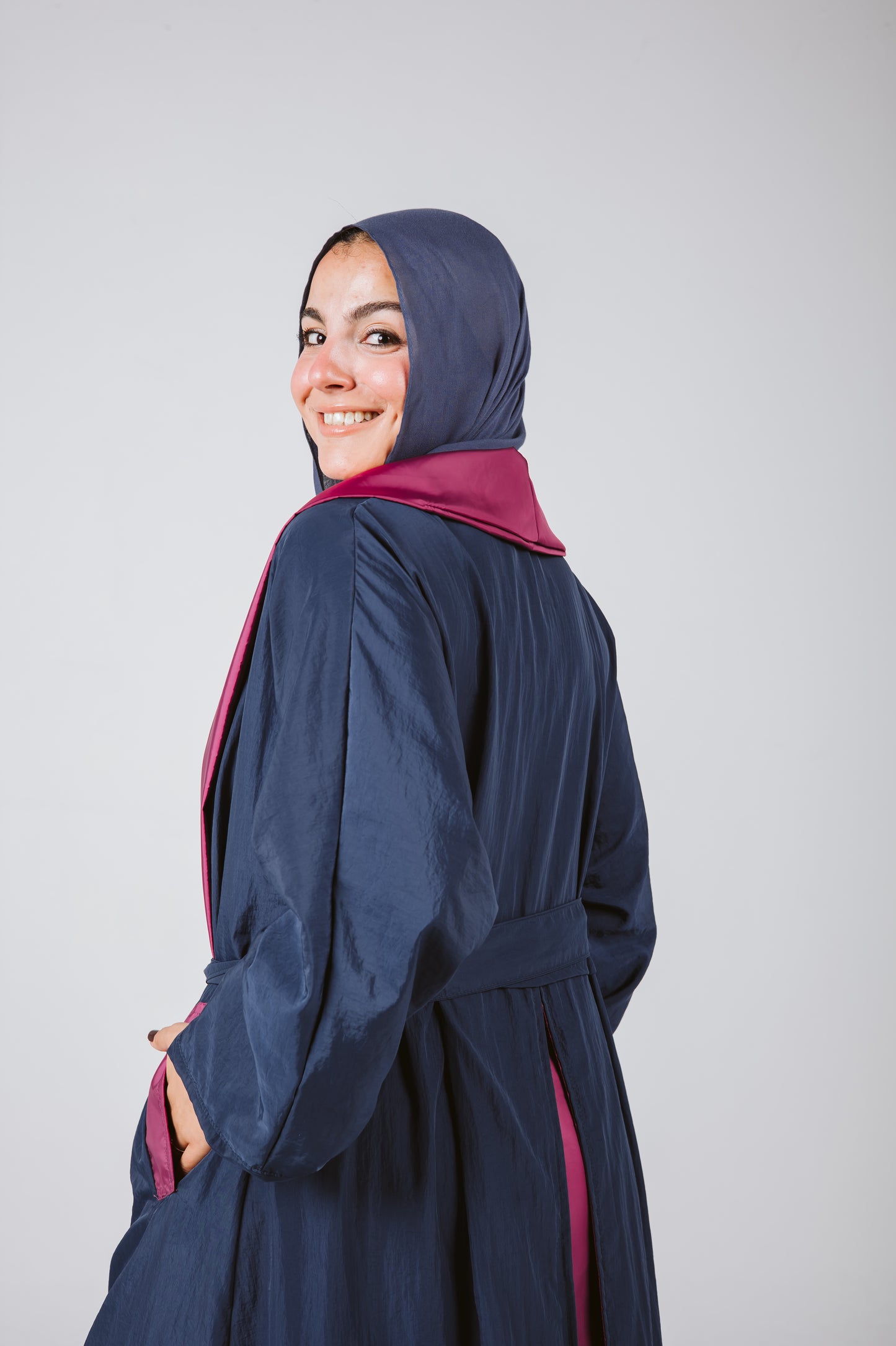 Bicolor Waterproof Trench Coat in Navy Blue