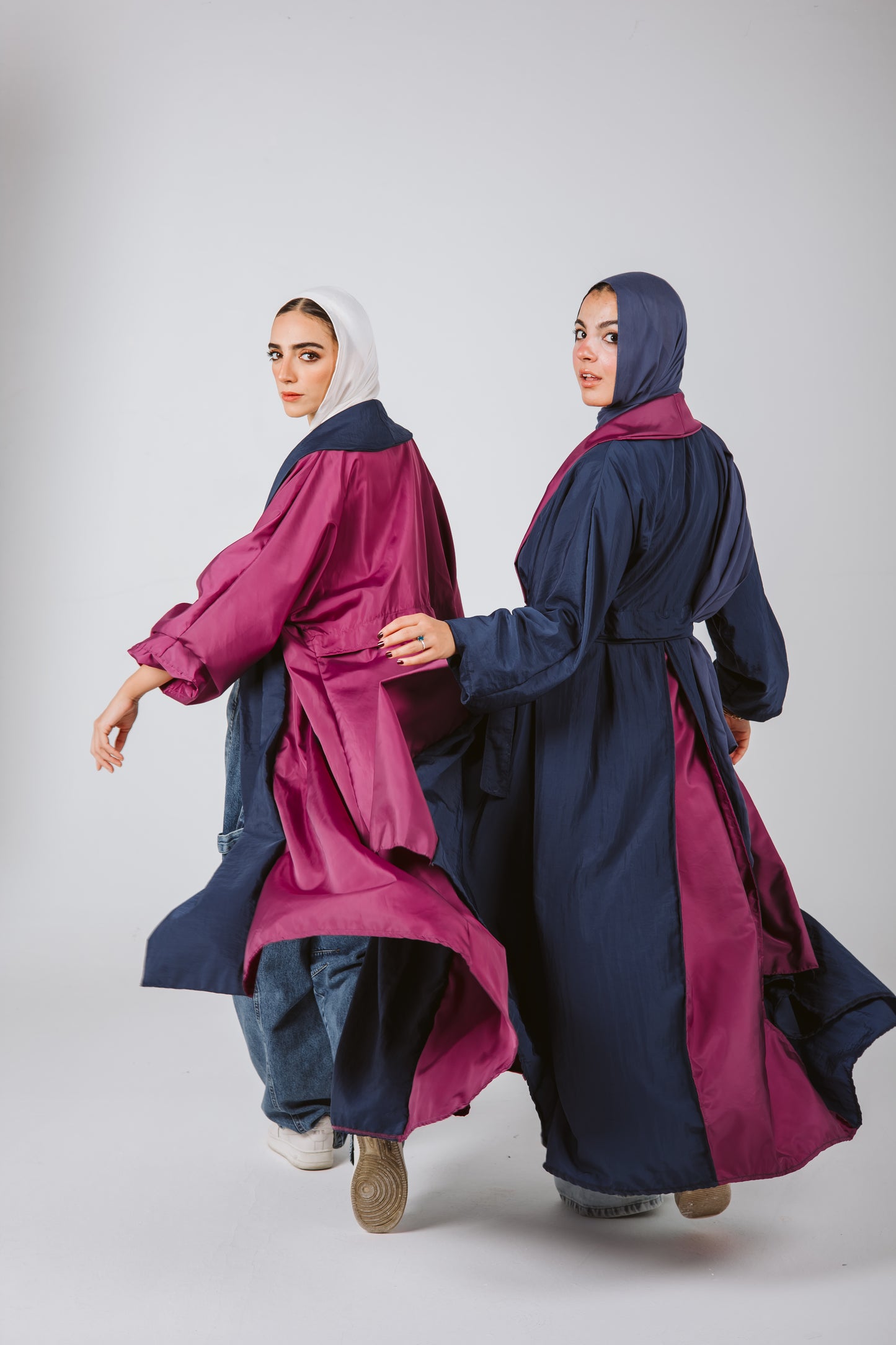 Bicolor Waterproof Trench Coat in Magenta