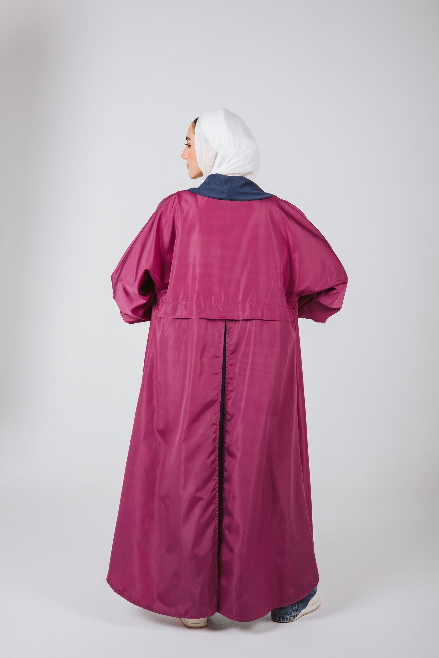 Bicolor Waterproof Trench Coat in Magenta