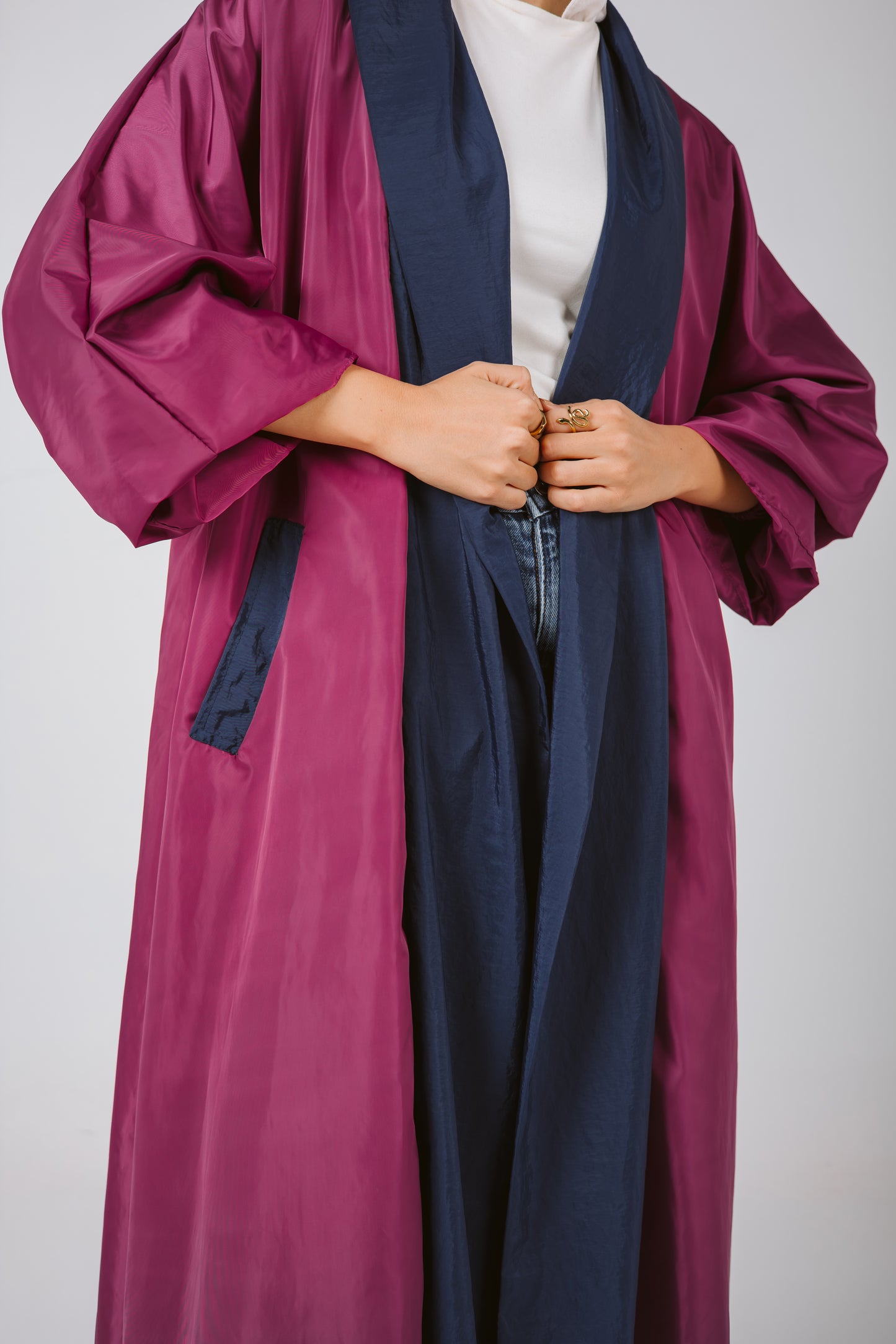 Bicolor Waterproof Trench Coat in Magenta
