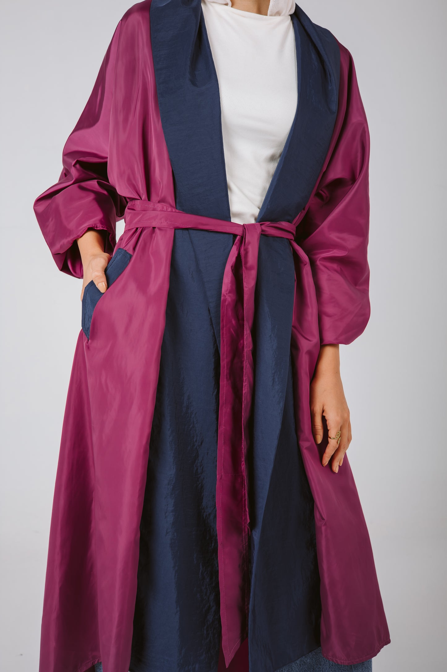 Bicolor Waterproof Trench Coat in Magenta