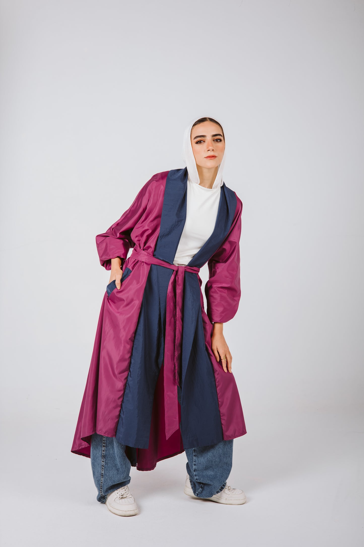Bicolor Waterproof Trench Coat in Magenta