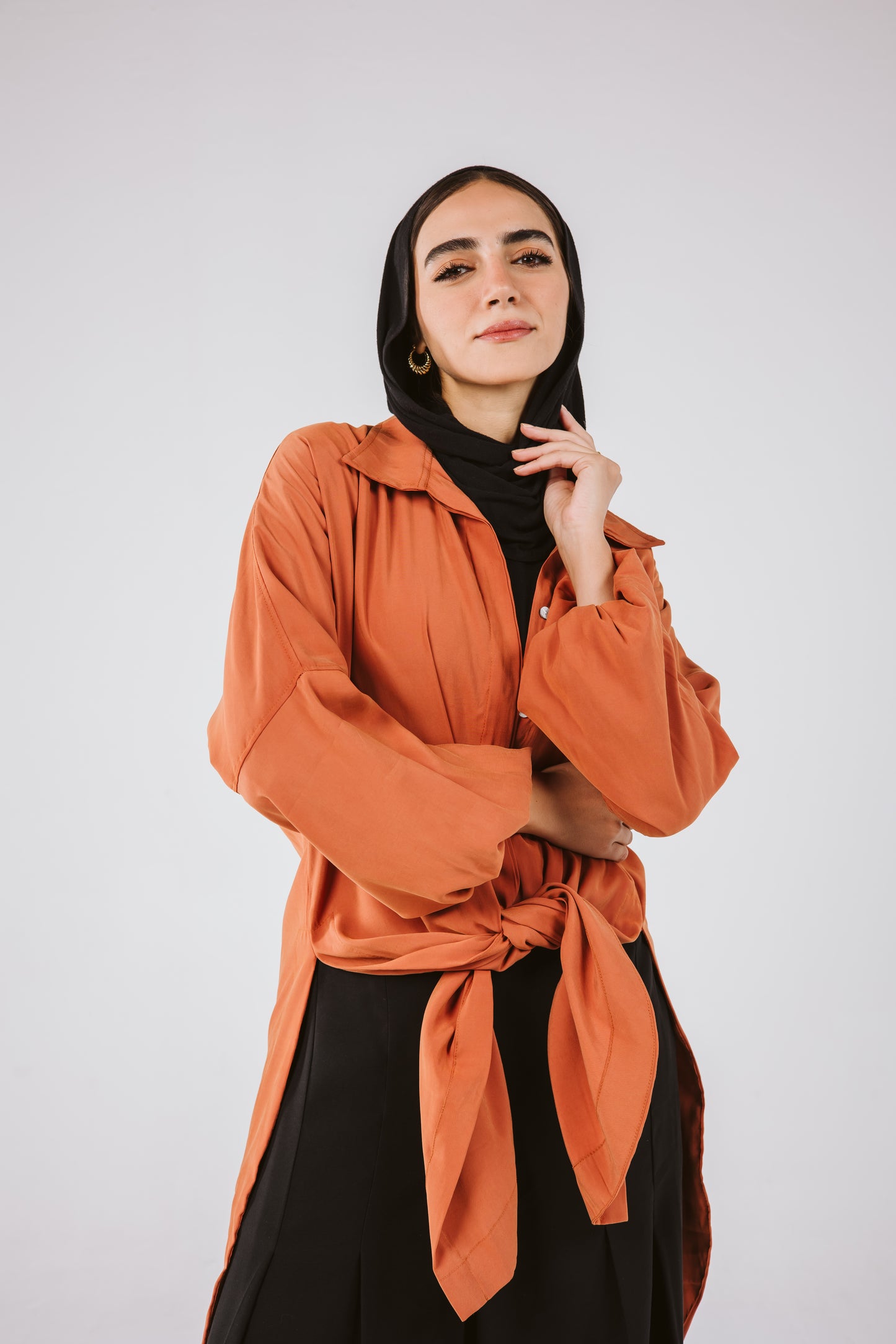 Puffy Sleeves High Low Shirt in Brick