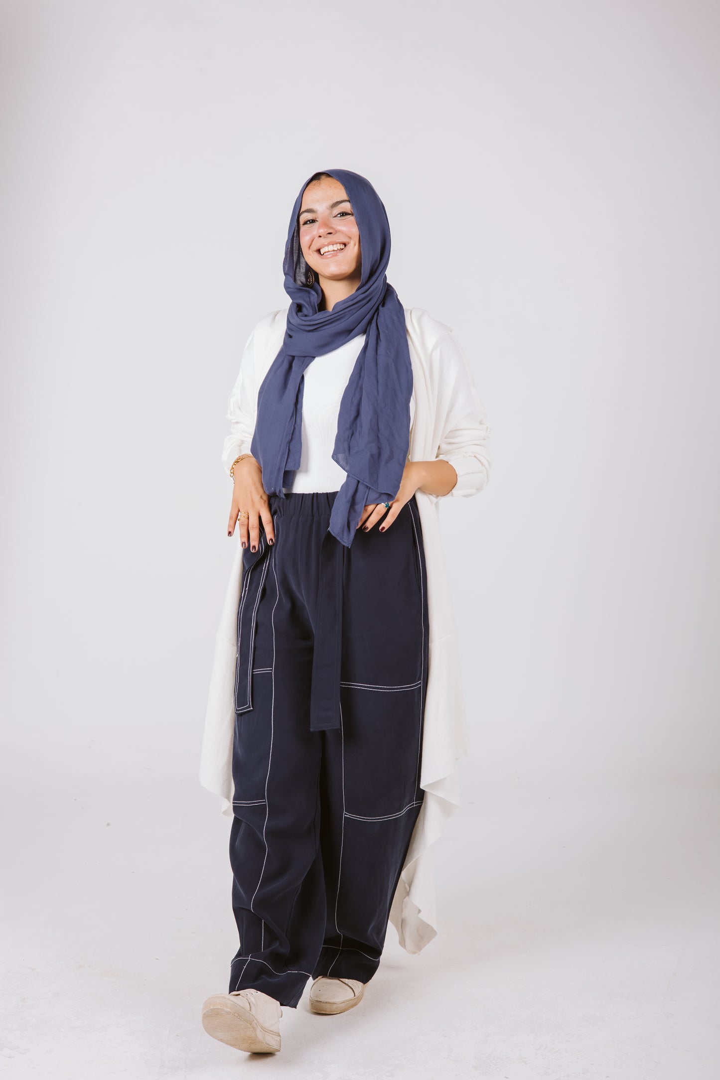 Stitches Wide Pants in Navy Blue