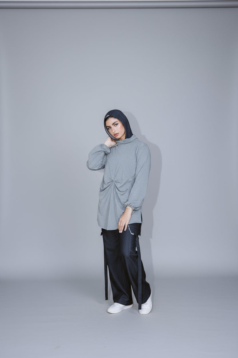 Wrap drapee top in Grey