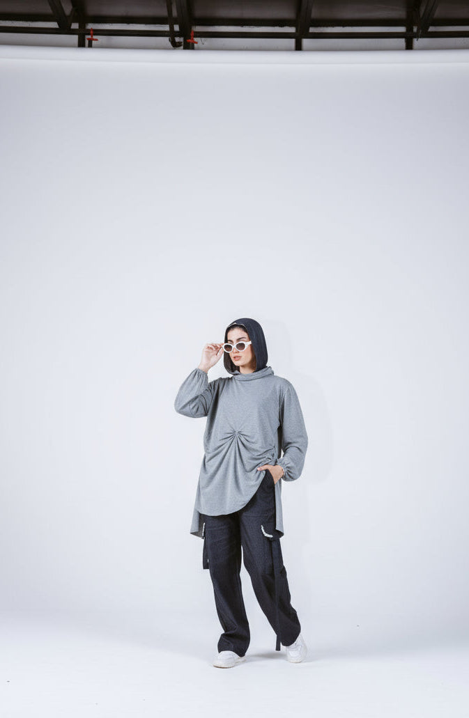 Wrap drapee top in Grey