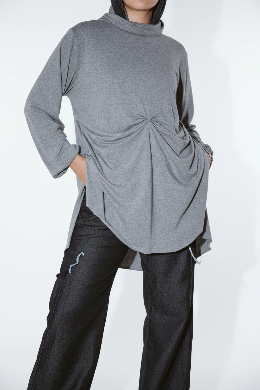 Wrap drapee top in Grey